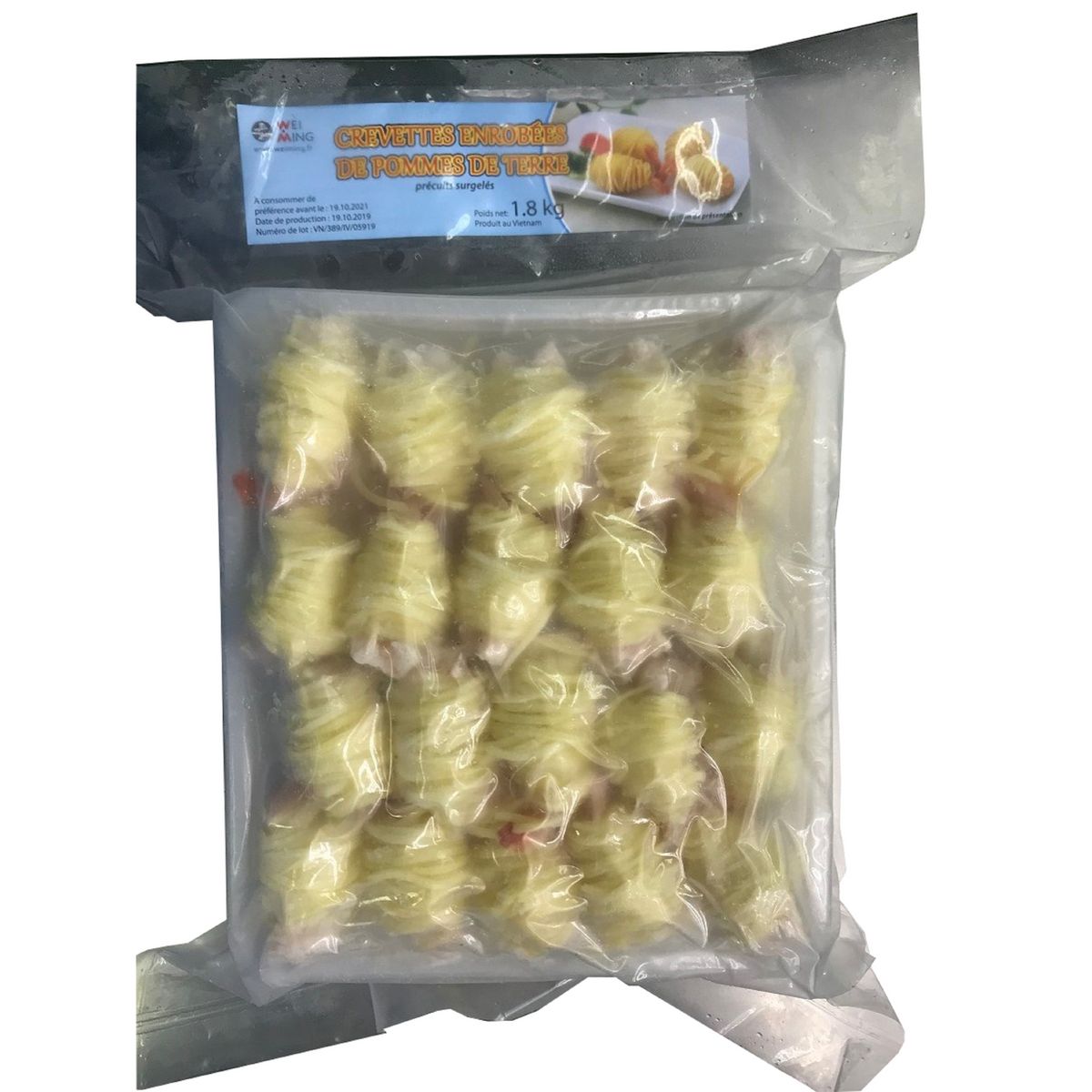WEI MING Crevette enrobée de pomme de terre 20 pièces 1,8kg