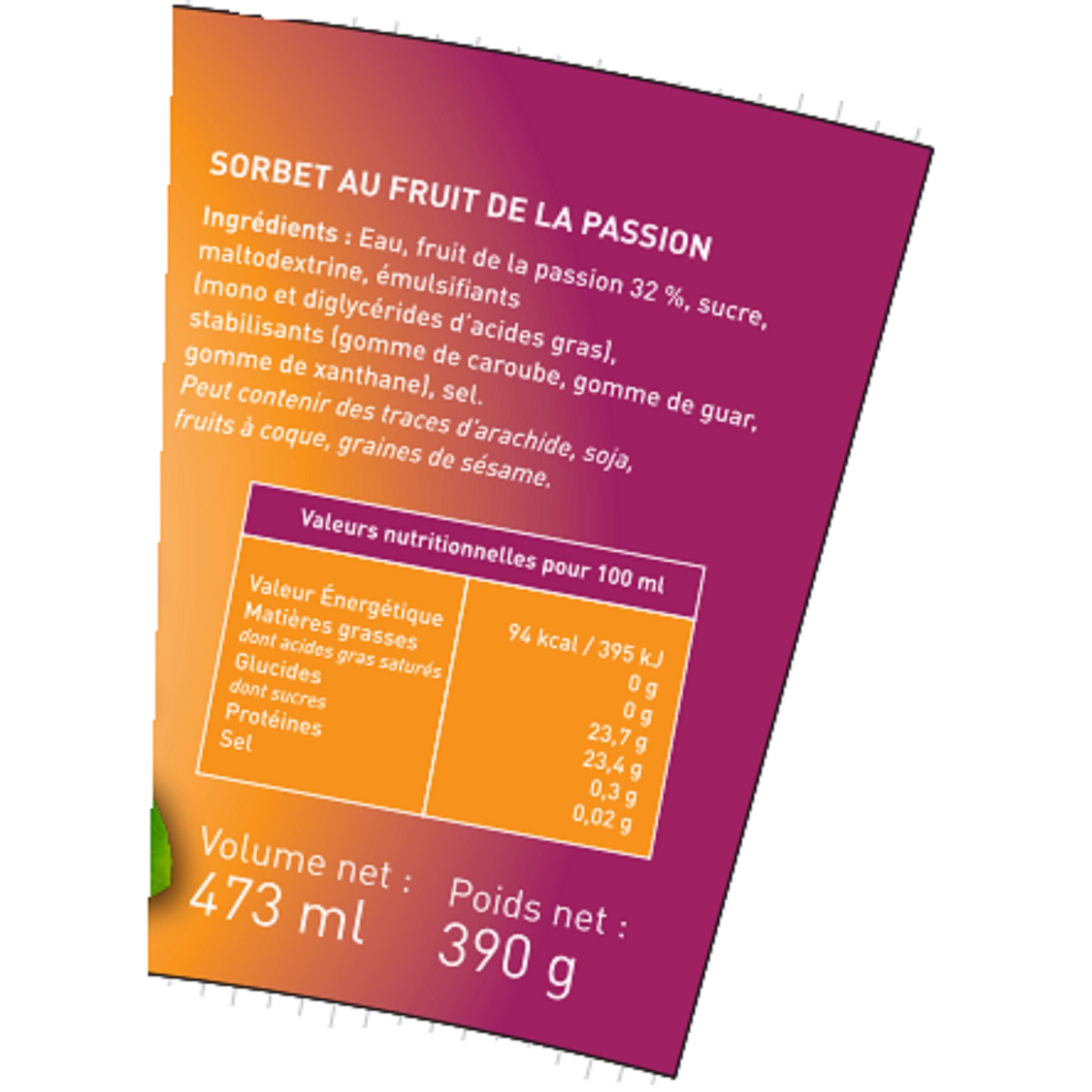 Voir la diapositive 2 : WEI MING Sorbet fruit de la passion  390g