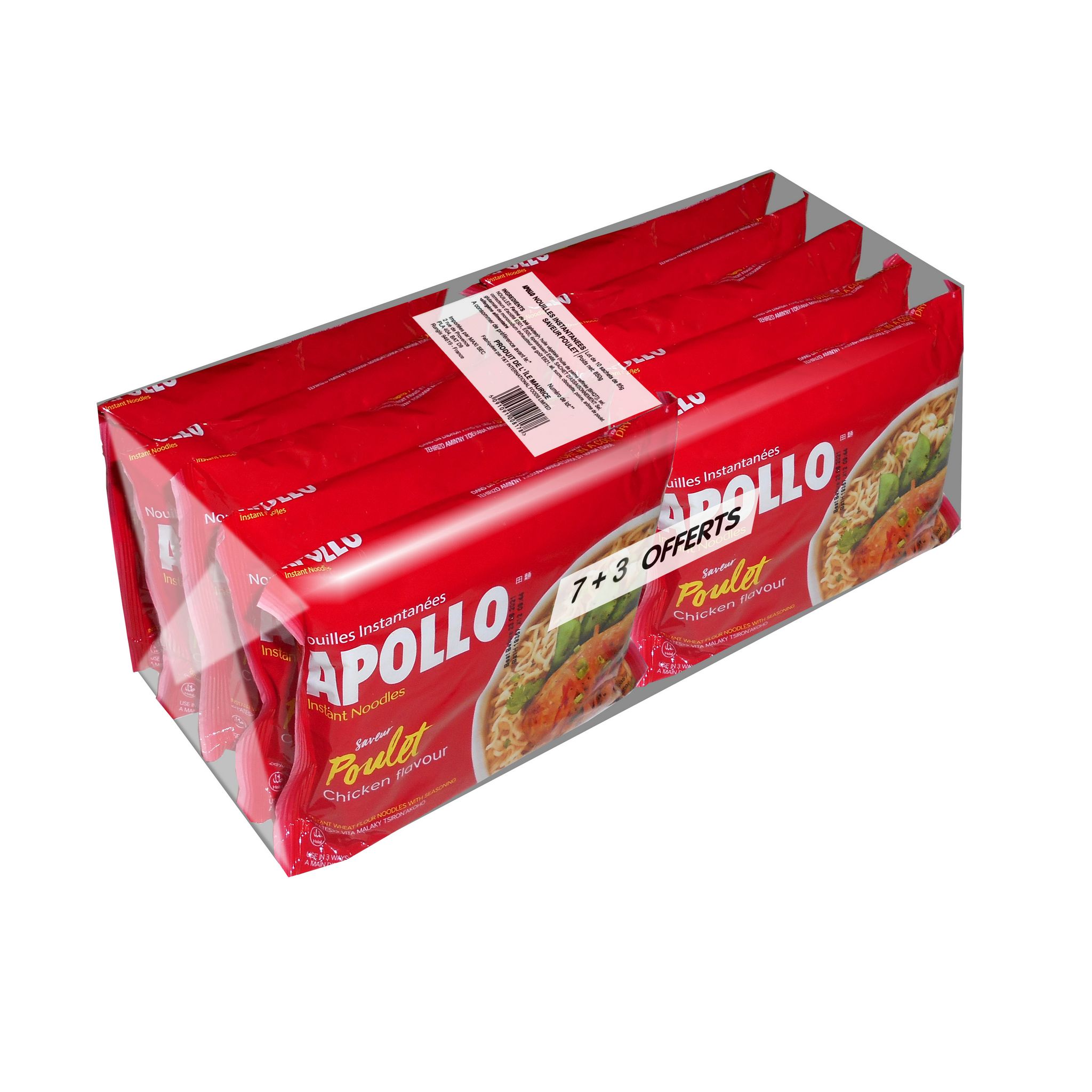 APOLLO Nouilles instantanées saveur poulet 7+3 offerts 10x85g pas cher ...