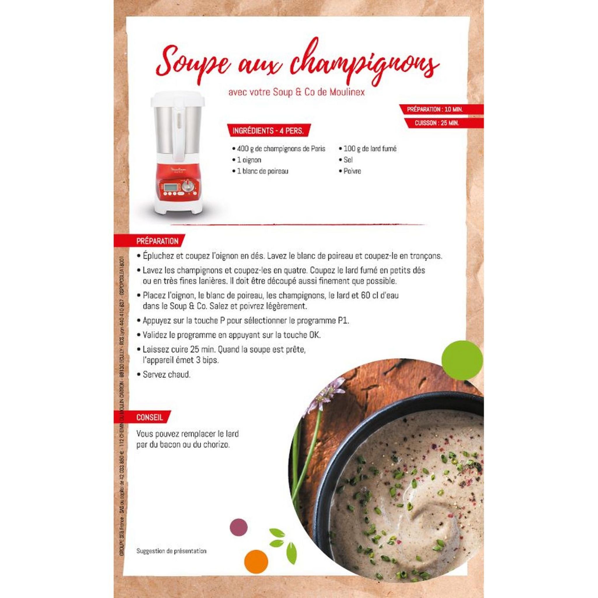 Voir la diapositive 5 : MOULINEX Blender chauffant LM906110 Soup & Co - Rouge et Blanc