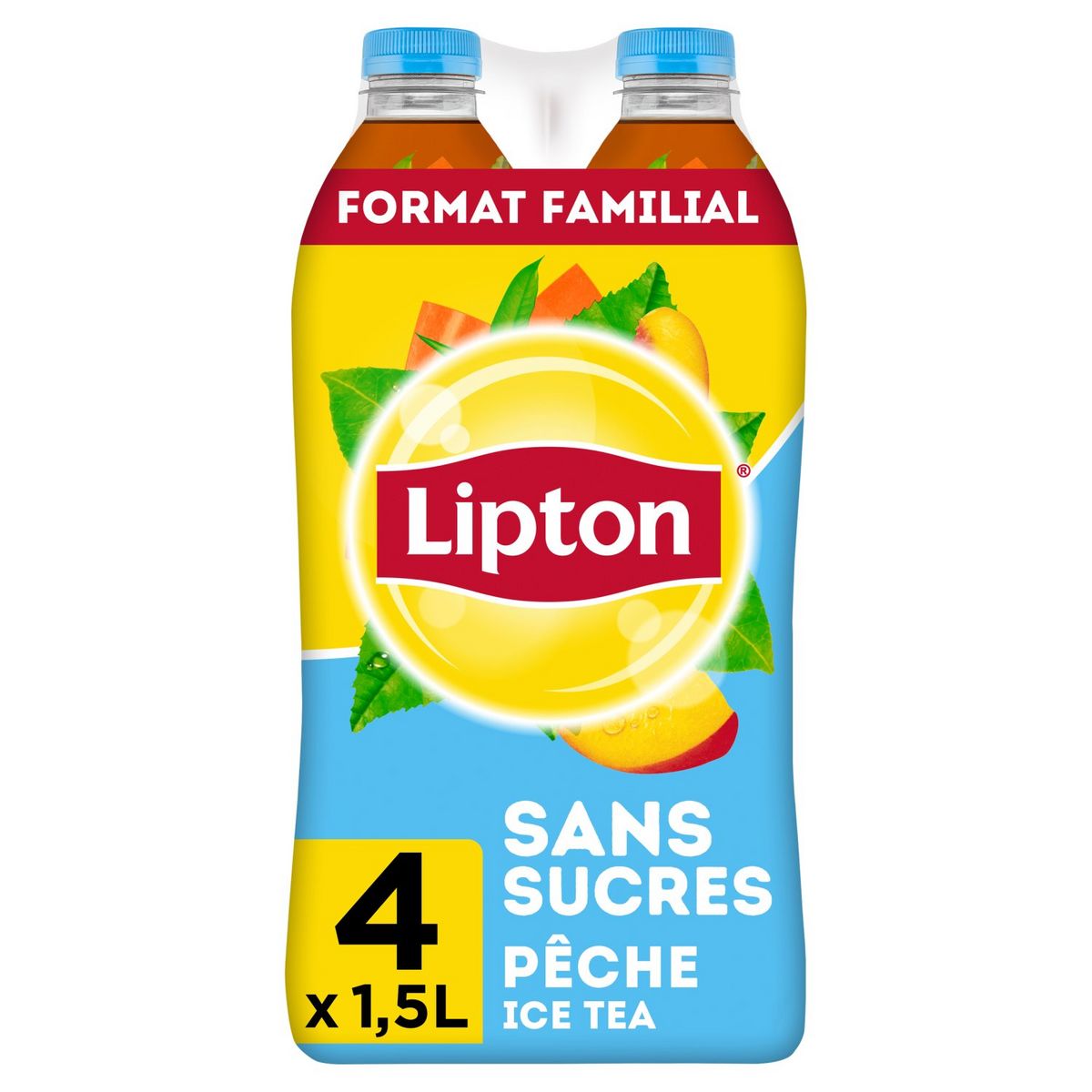 LIPTON Thé glacé sans sucres saveur pêche 4x1,5l