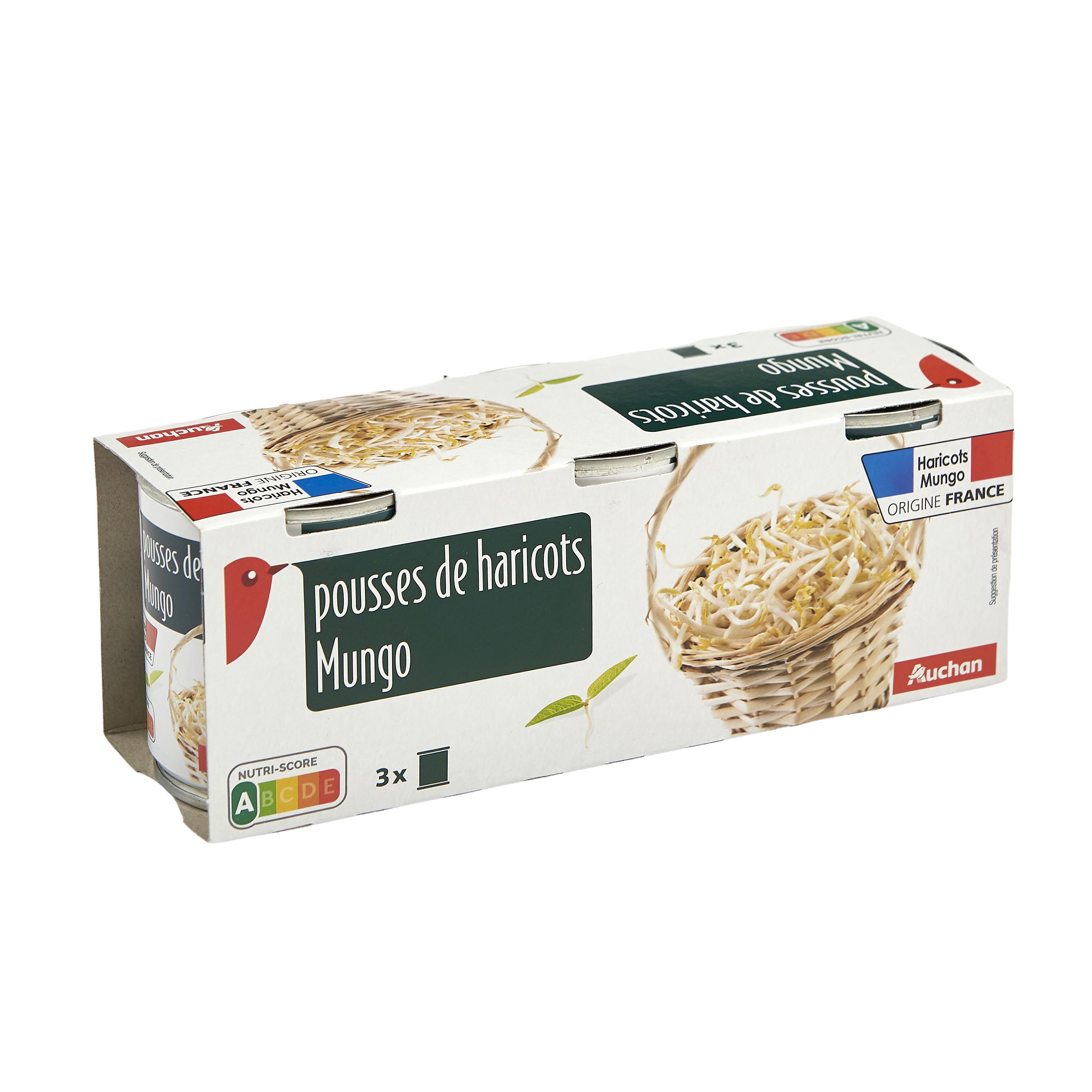 Voir la diapositive 2 : AUCHAN Pousses de haricots Mungo 3x90g