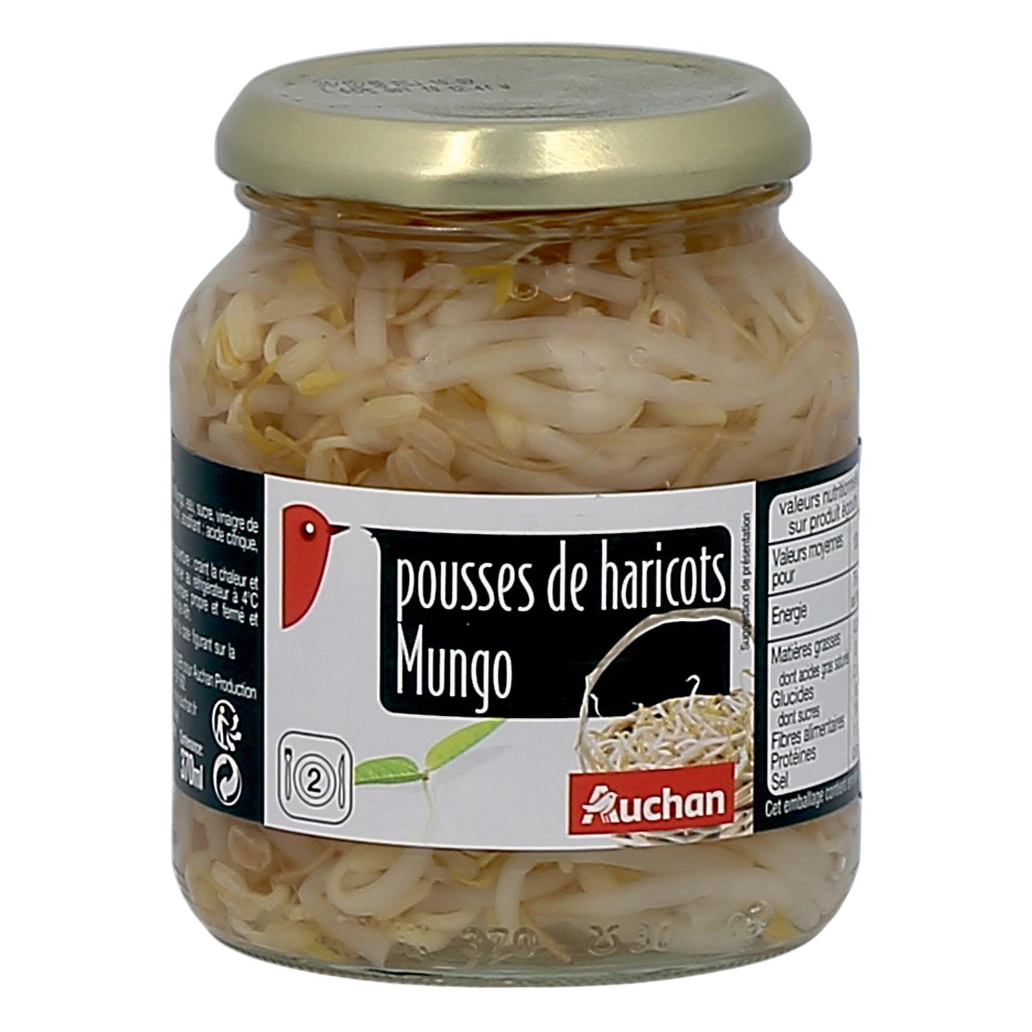 Voir la diapositive 2 : AUCHAN Pousses de haricots Mungo en bocal 2 portions 175g