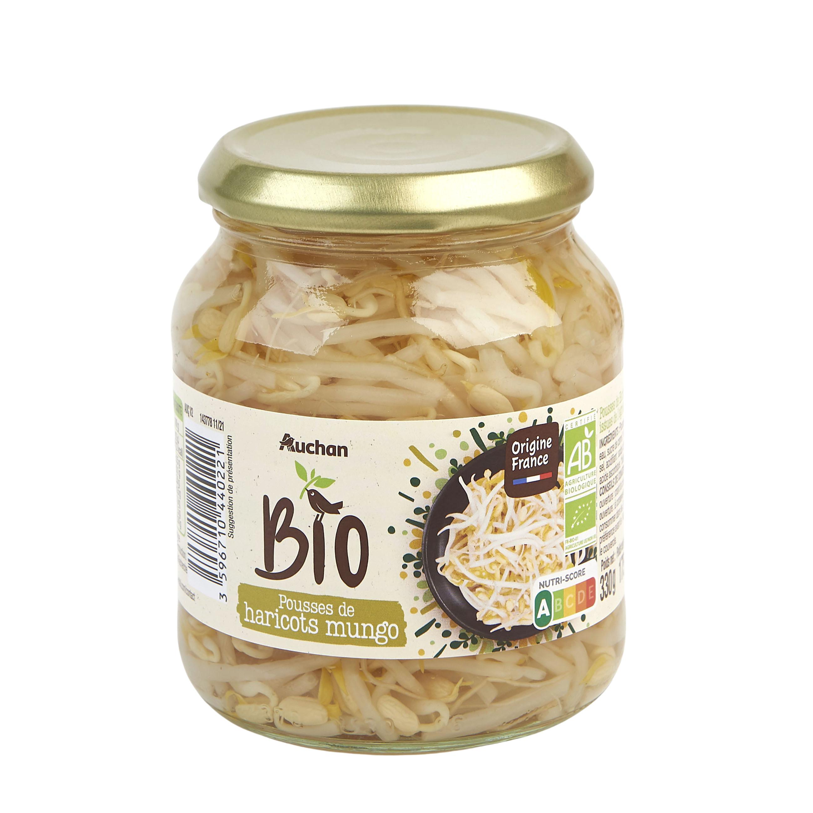 Voir la diapositive 2 : AUCHAN BIO Pousses de haricots mungo en bocal 175g