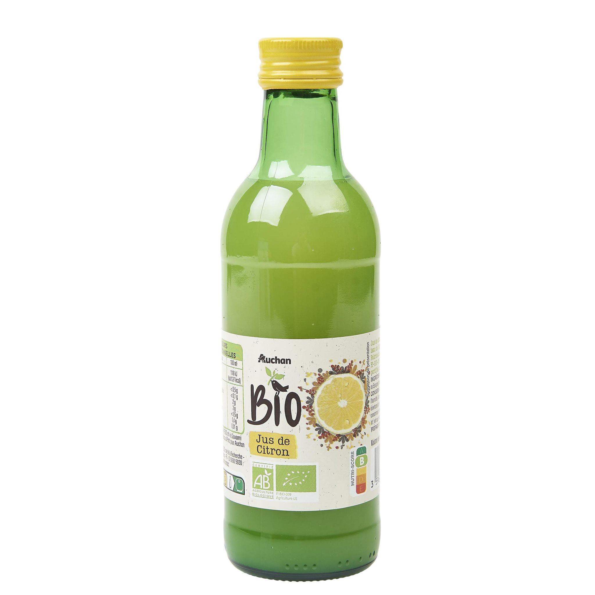 Voir la diapositive 2 : AUCHAN BIO Pur jus de citron bio 25cl