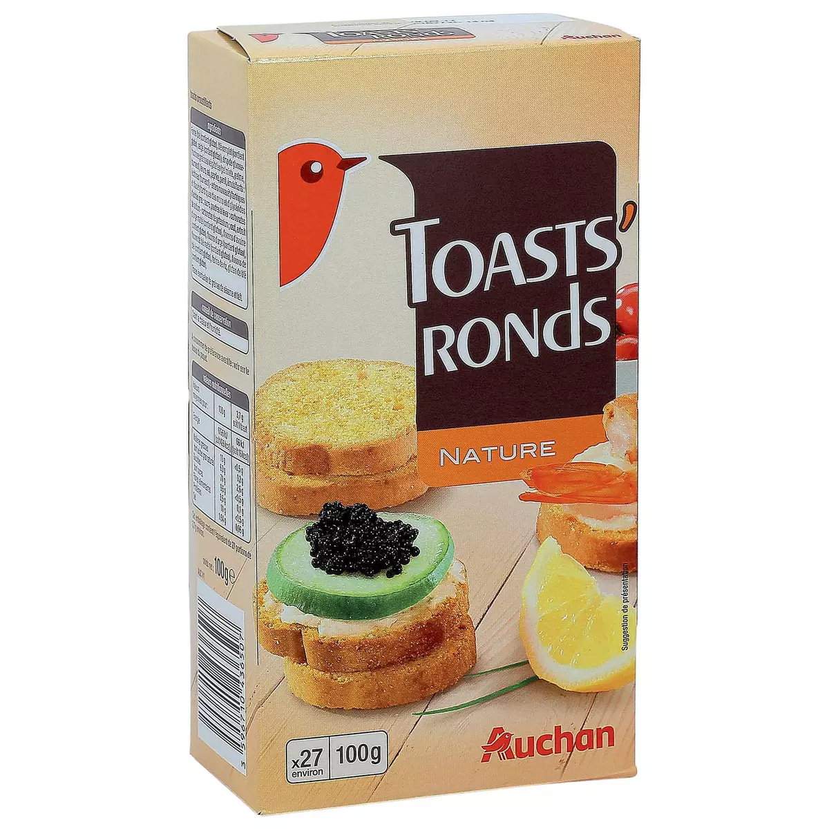 AUCHAN Toasts ronds nature 27 toasts 100g