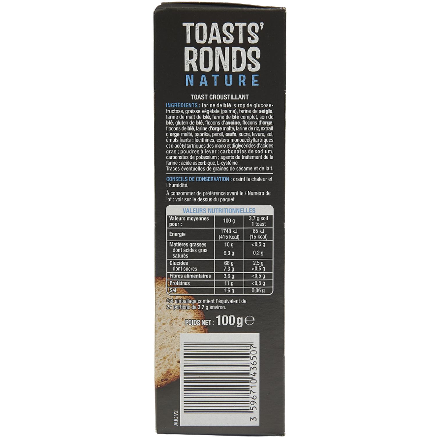 Voir la diapositive 3 : AUCHAN Toasts ronds nature 27 toasts 100g