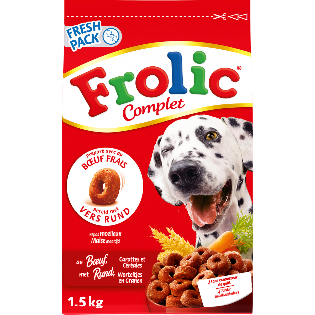 FROLIC Complet croquettes moelleuses boeuf carotte céréale pour chien 1,5kg