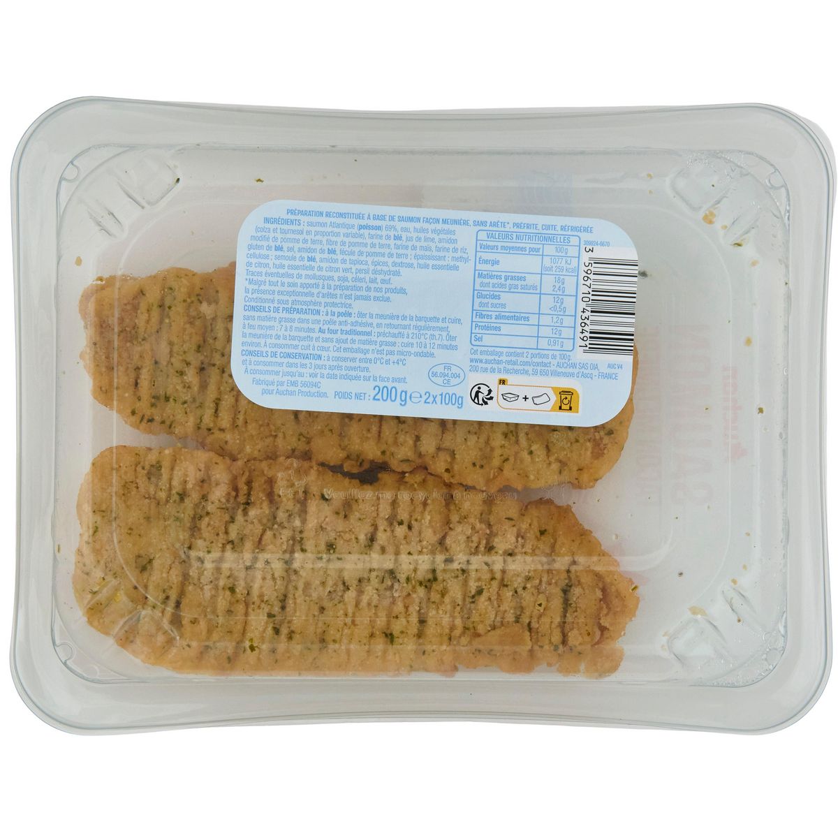 AUCHAN Saumon façon meunière 2 pièces 200g
