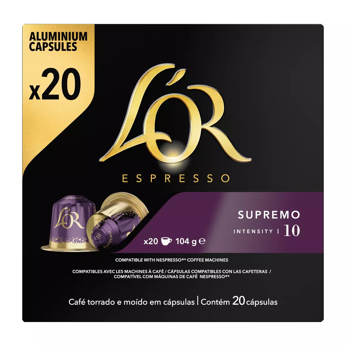 L'OR ESPRESSO Capsules de café supremo intensité 10 compatibles Nespresso 20 capsules 104g