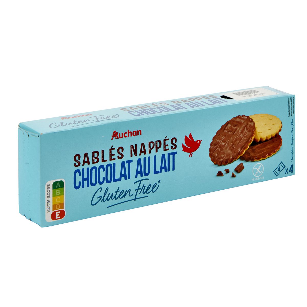 AUCHAN Biscuits sablés nappés chocolat au lait sans gluten 4x4 biscuits 150g
