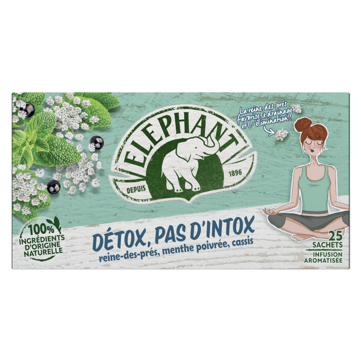 ELEPHANT Infusion détox reine-des-prés menthe poivrée et cassis 25 sachets 39g