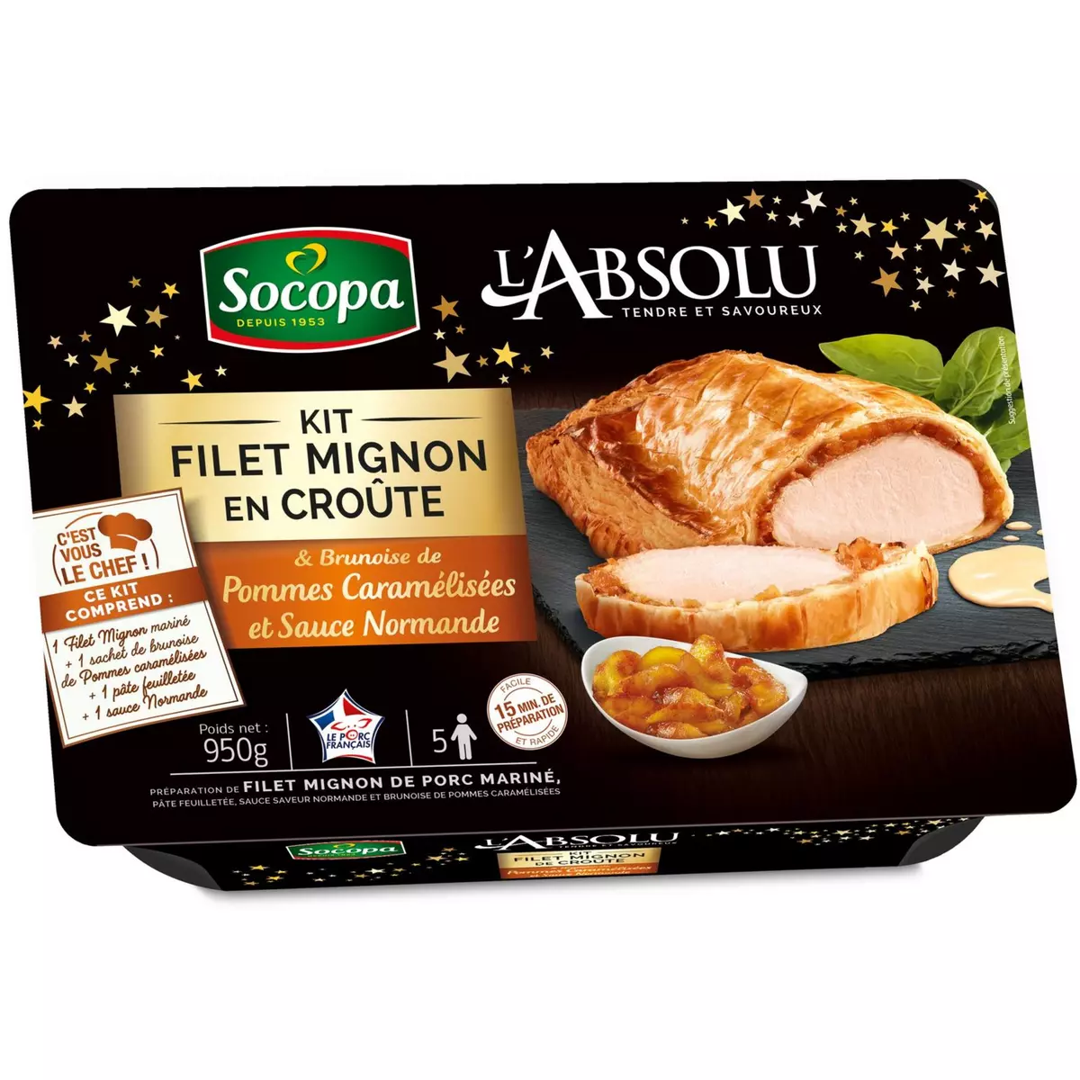 SOCOPA Kit filet mignon en croûte brunoise de pommes sauce Normande 5 portions 950g