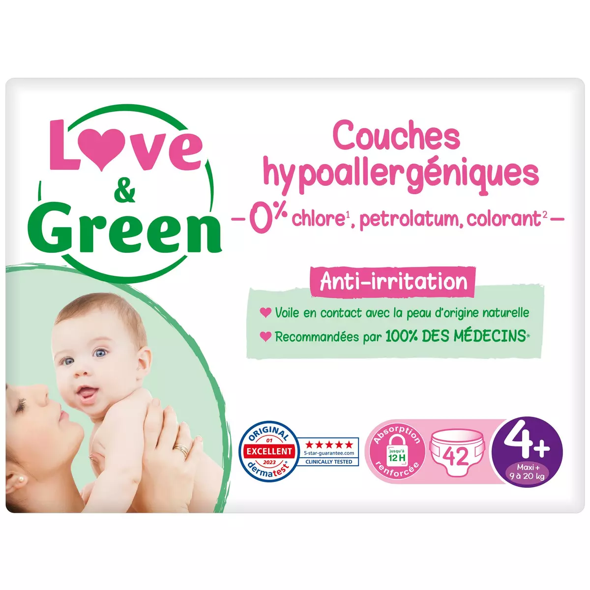 LOVE & GREEN Couches écologiques taille 4+ (9-20kg) 42 couches