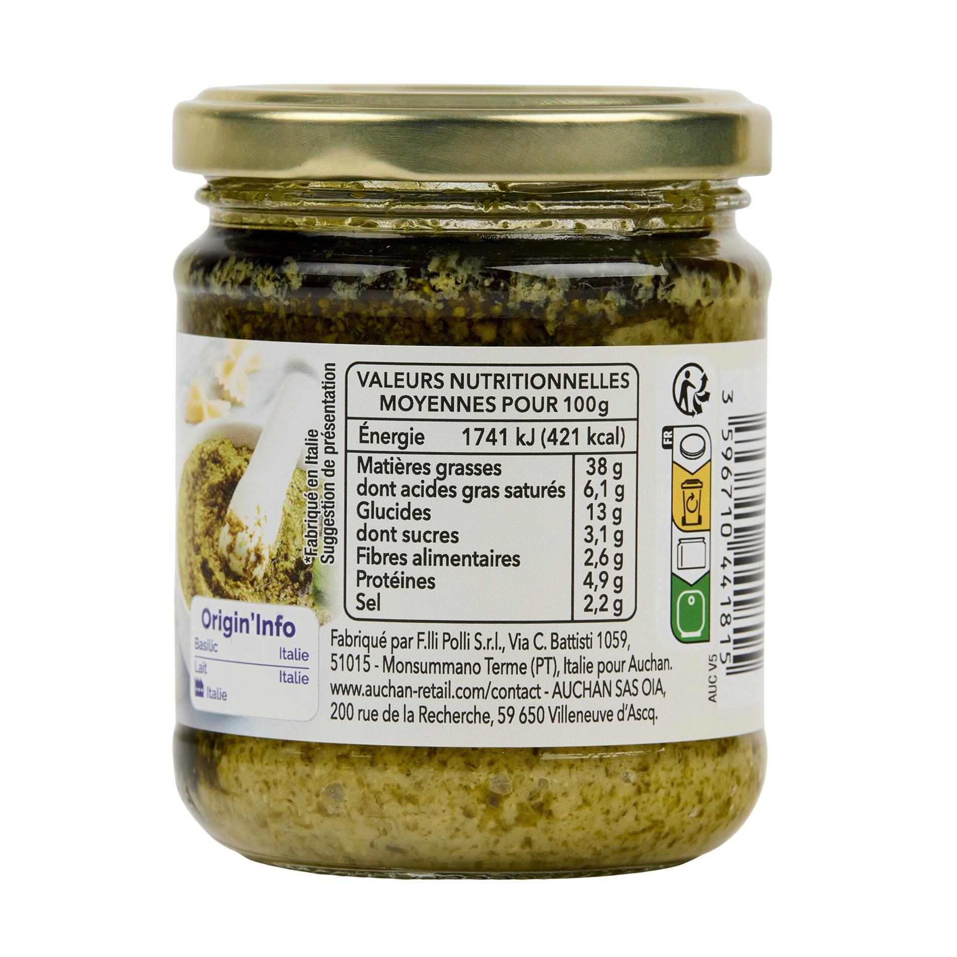 Voir la diapositive 5 : AUCHAN TAVOLA IN ITALIA Sauce pesto verde au basilic en bocal 185g
