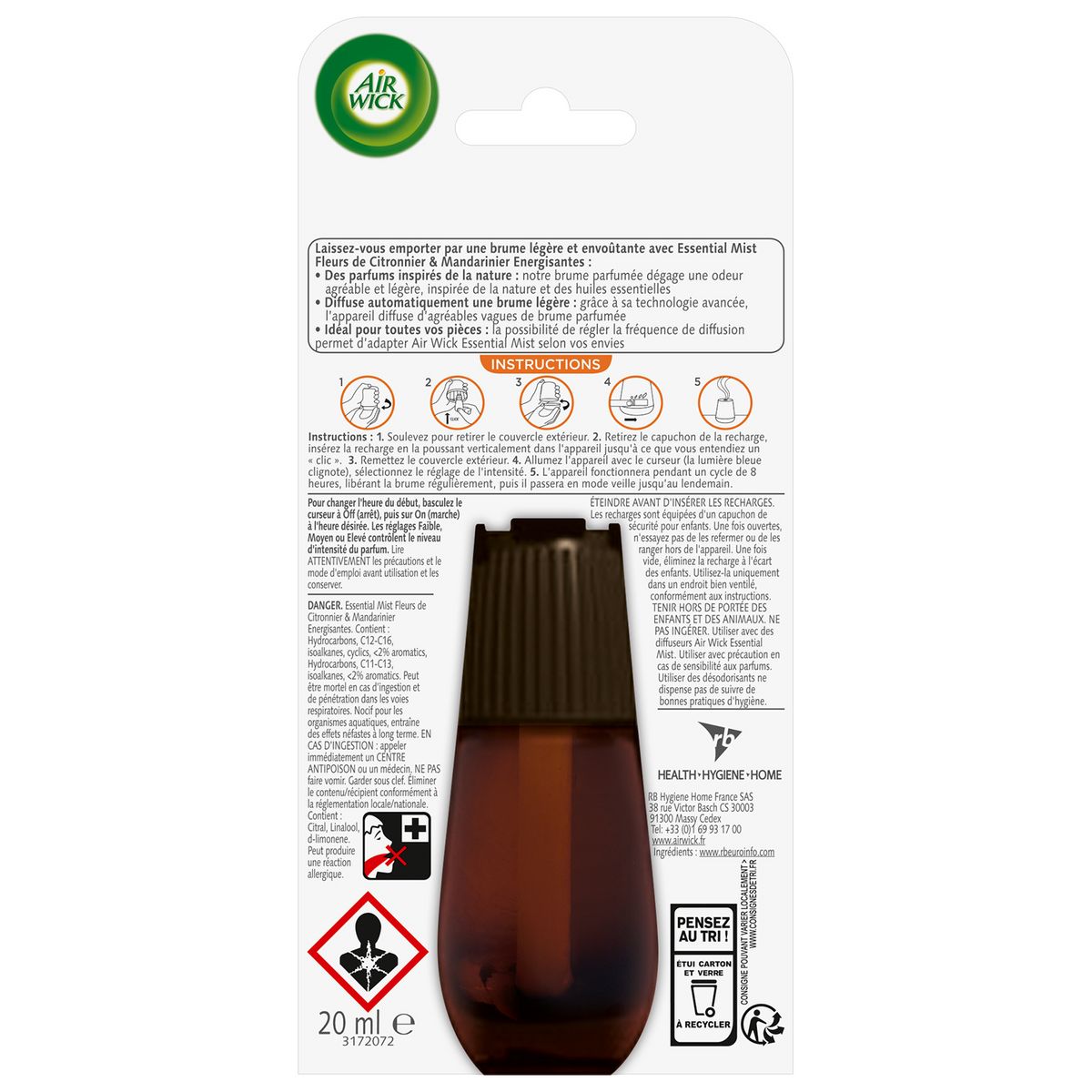 AIR WICK Essential Mist recharge diffuseur automatique citronnier et mandarinier 20ml