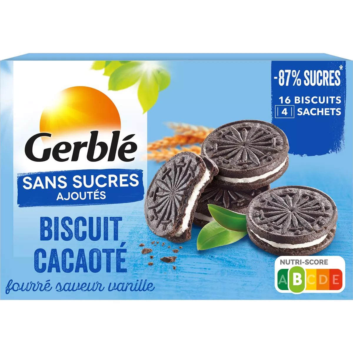 GERBLE Biscuit cacaoté fourré à la vanille sans sucres ajoutés 176g