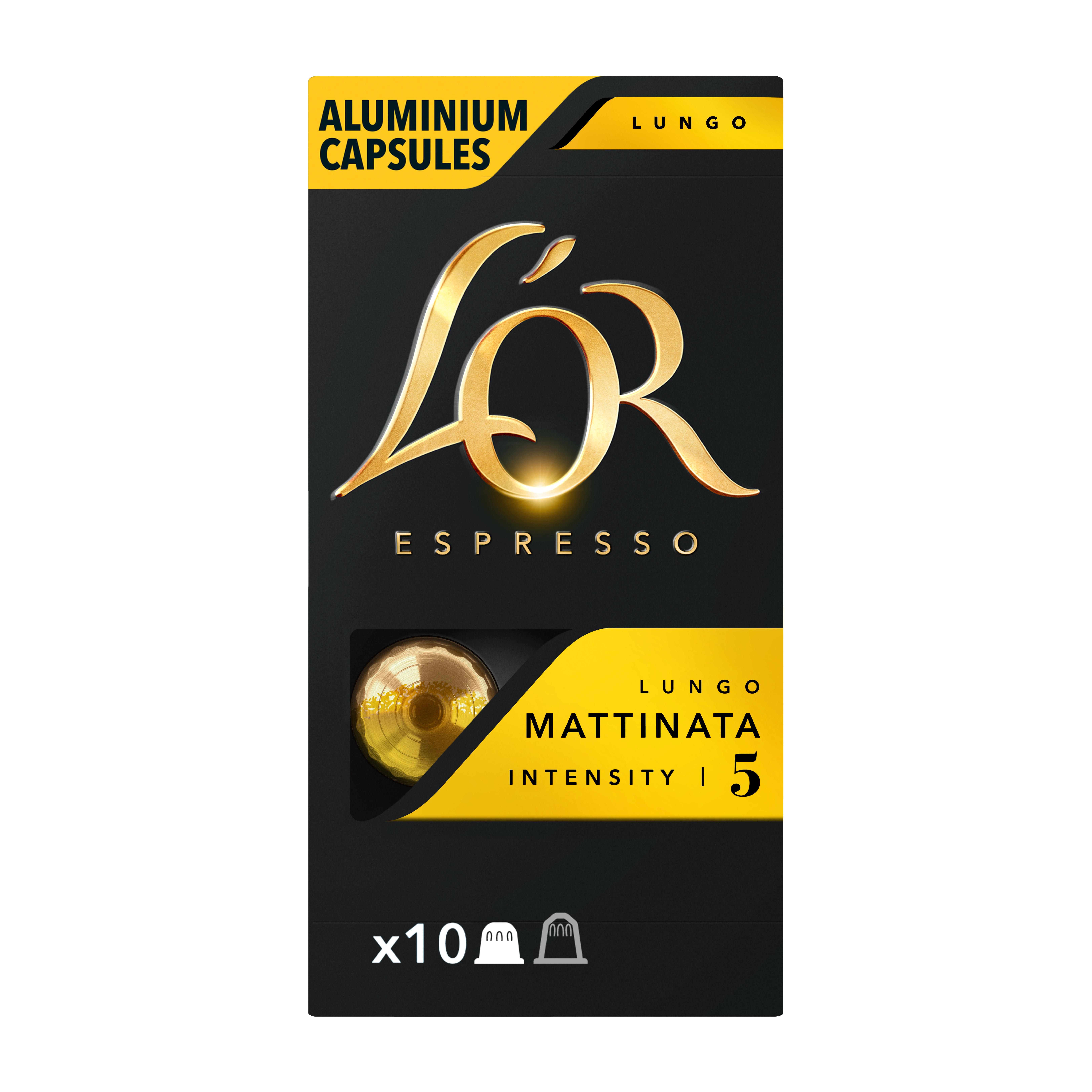 Voir la diapositive 2 : L'OR Espresso Capsules de café lungo mattinata intensité 5 compatibles Nespresso 10 capsules 52g