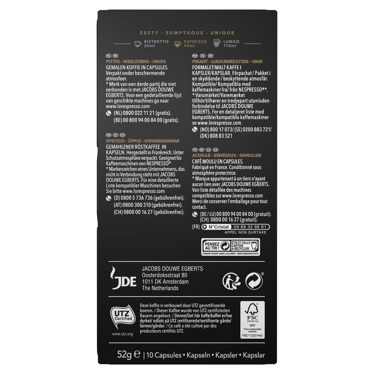 L'OR ESPRESSO Capsules de café satinato n°6 compatibles Nespresso 10 capsules 52g