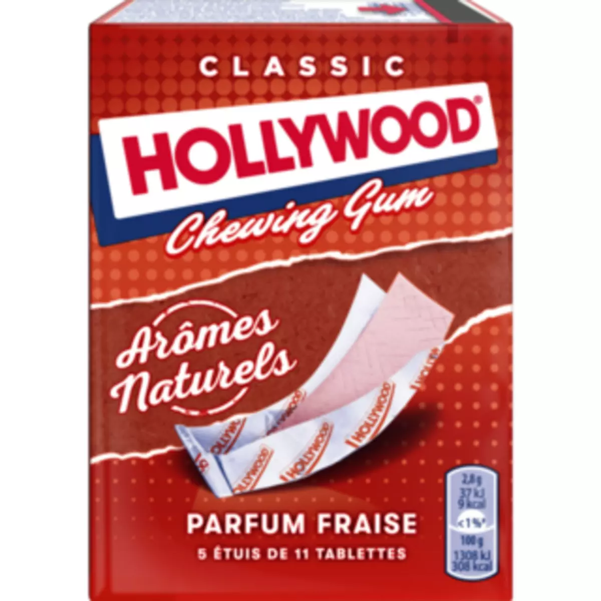 HOLLYWOOD Chewing-gums parfum fraise 11 tablettes 155g