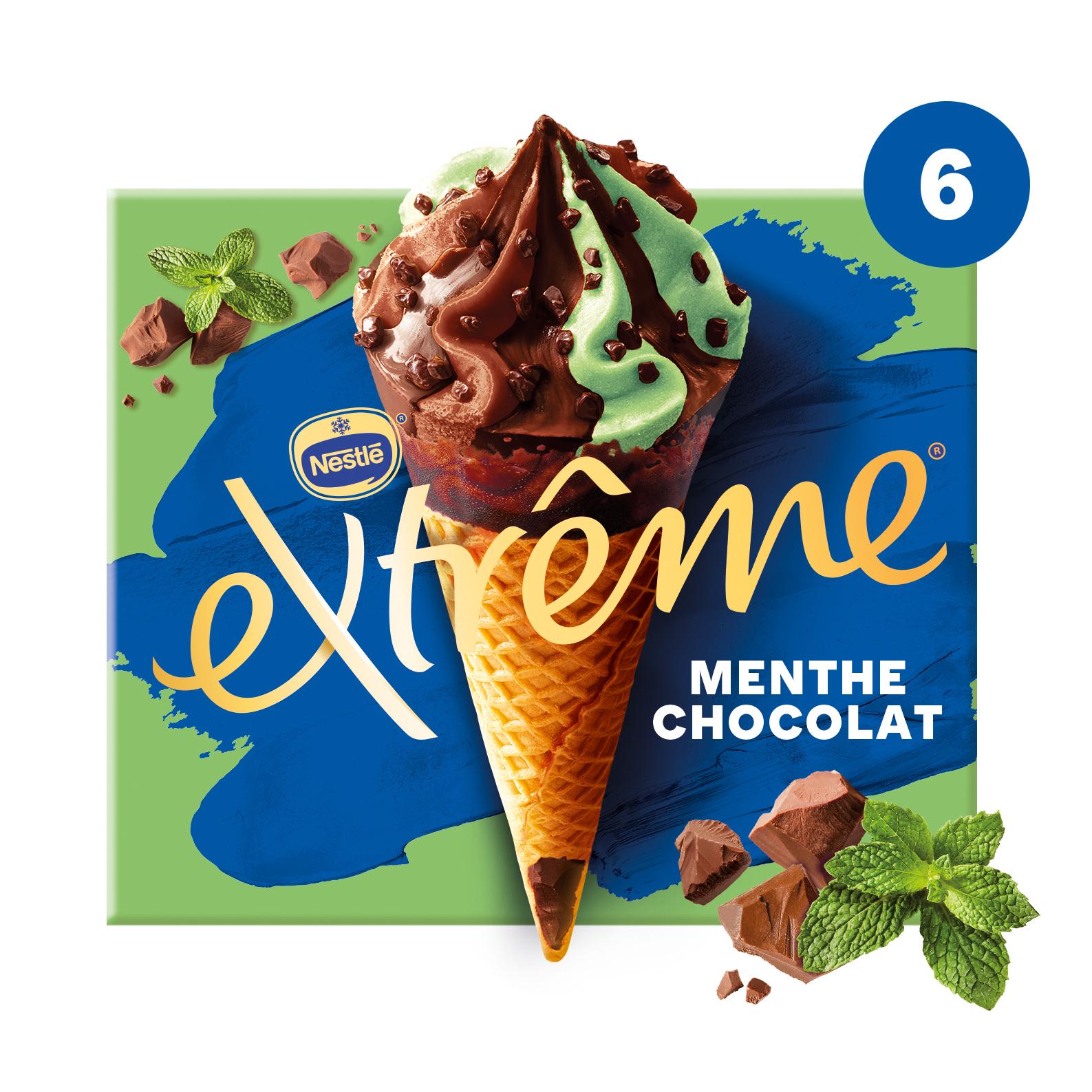 Voir la diapositive 2 : EXTREME Cônes glacés menthe chocolat 6 pièces 426g