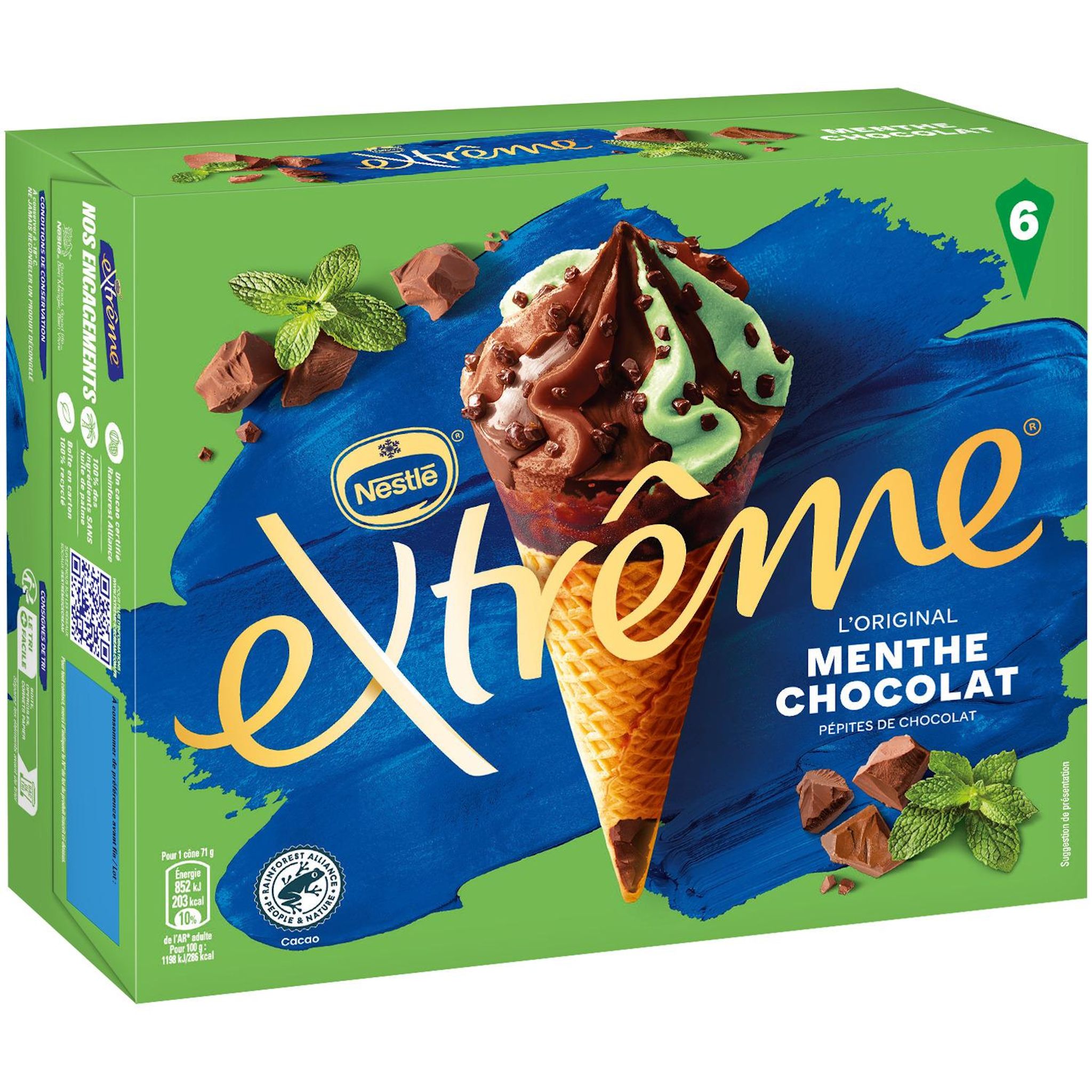 Voir la diapositive 2 : EXTREME Cônes glacés menthe chocolat 6 pièces 426g