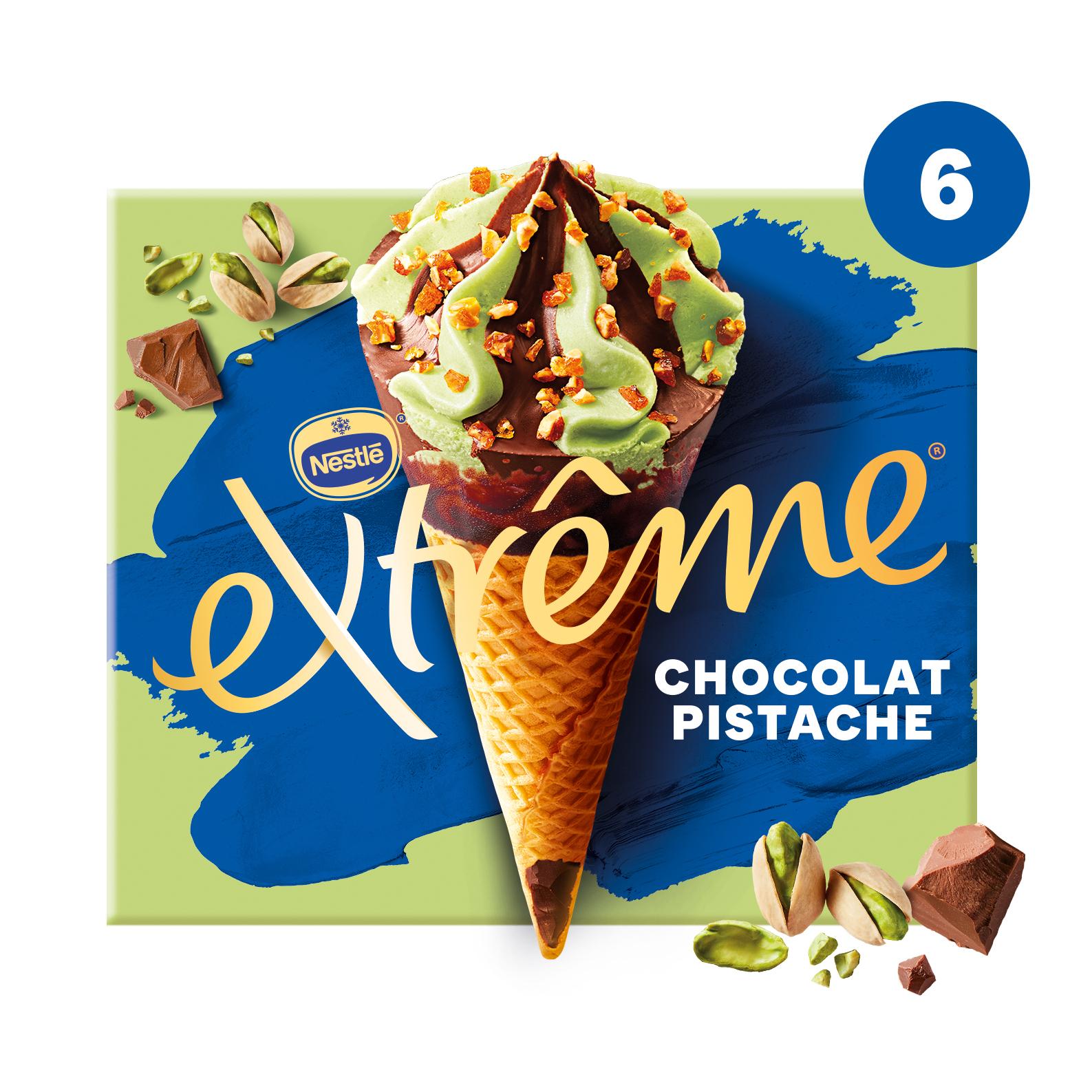 Voir la diapositive 2 : EXTREME Cônes glacés chocolat pistache 6 pièces 426g
