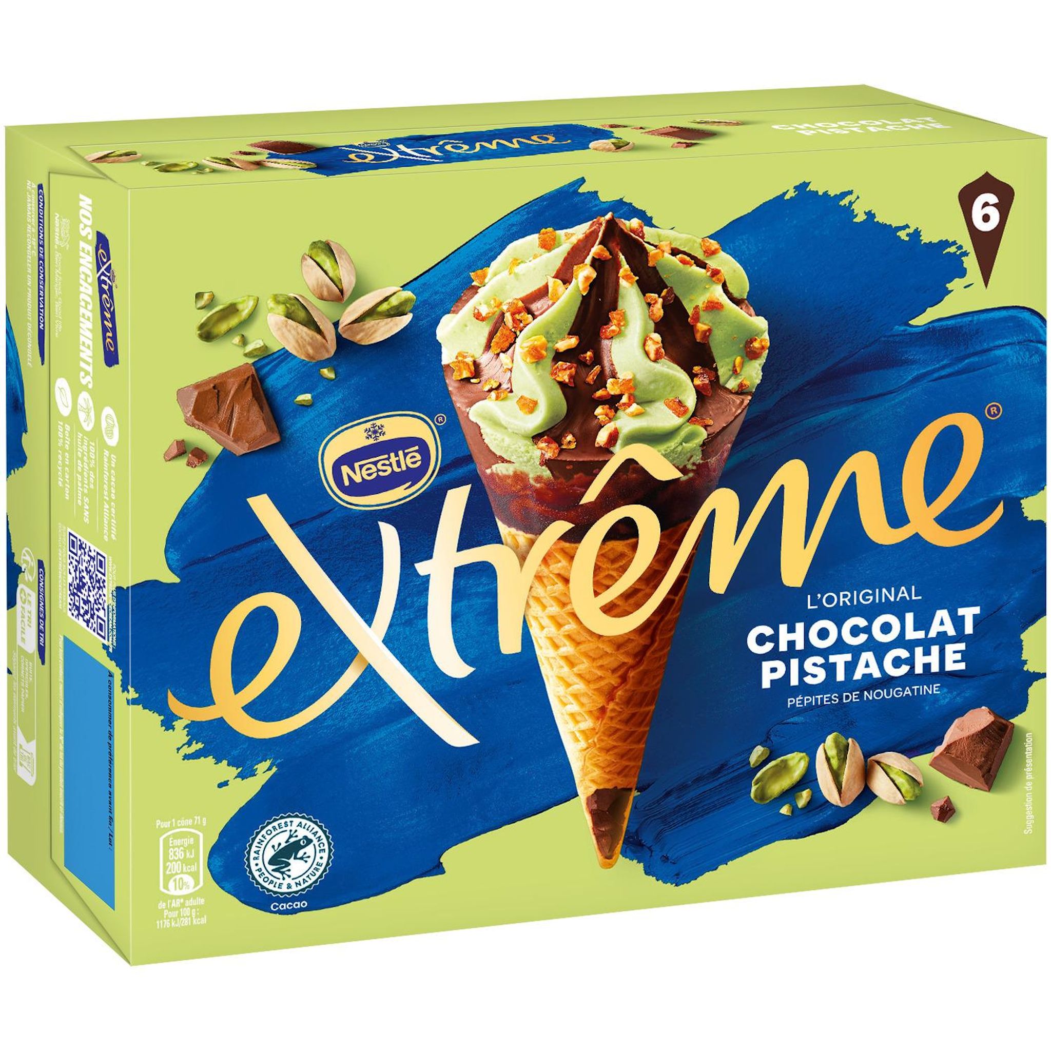 Voir la diapositive 2 : EXTREME Cônes glacés chocolat pistache 6 pièces 426g