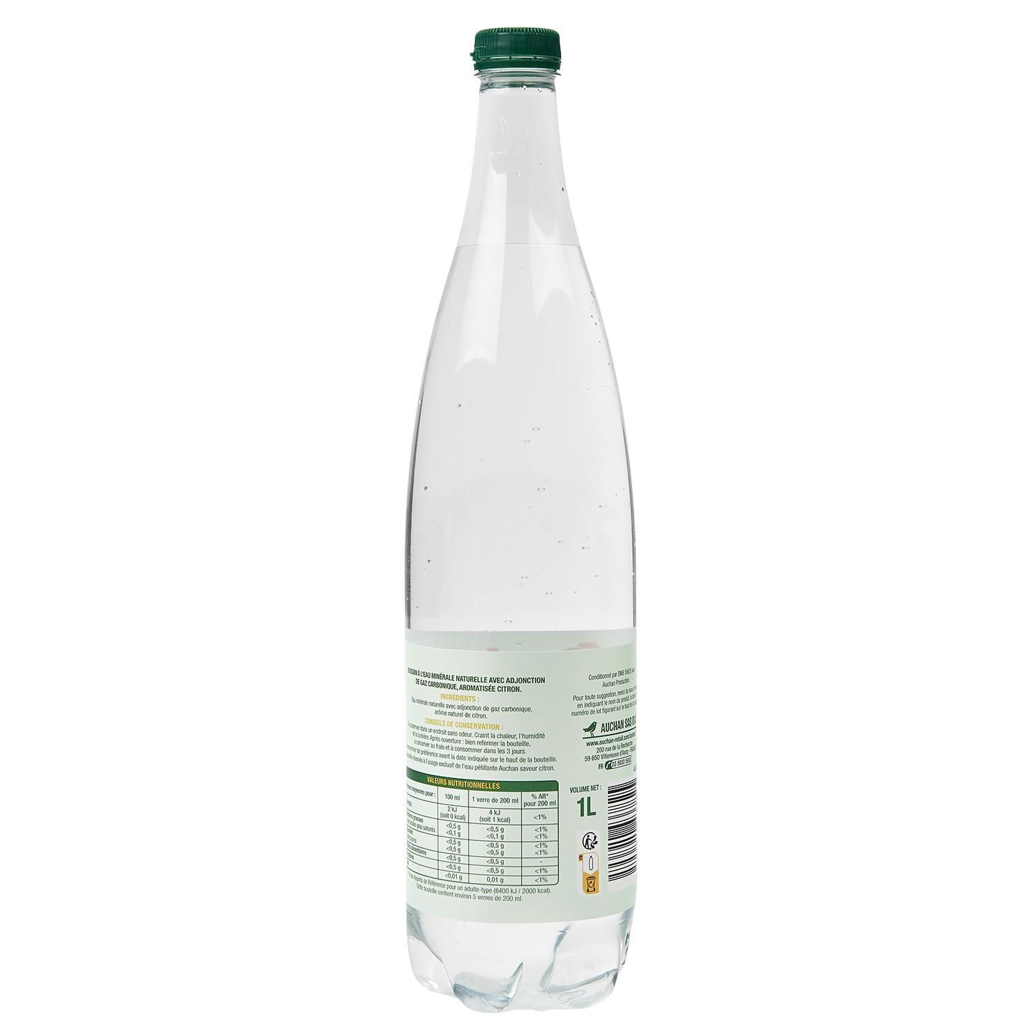 Voir la diapositive 2 : AUCHAN Eau minérale naturelle gazeuse au citron 1l