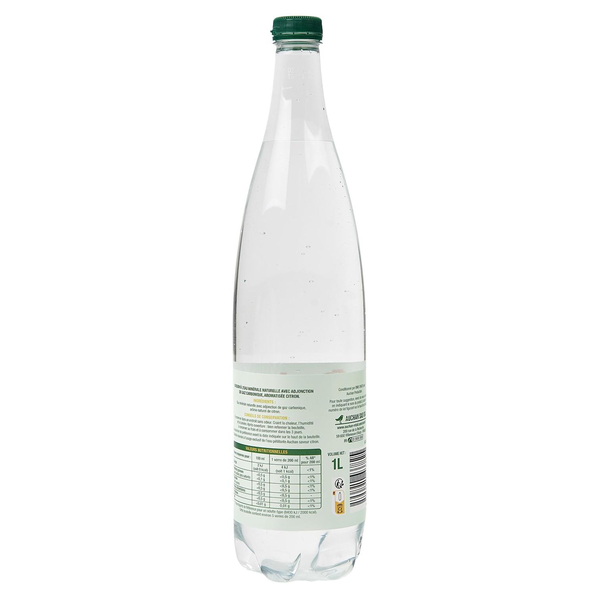 Voir la diapositive 3 : AUCHAN Eau minérale naturelle gazeuse au citron 1l