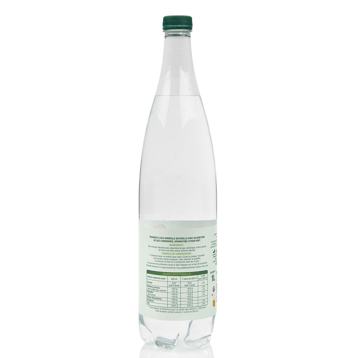 AUCHAN Eau gazeuse au citron vert 1L