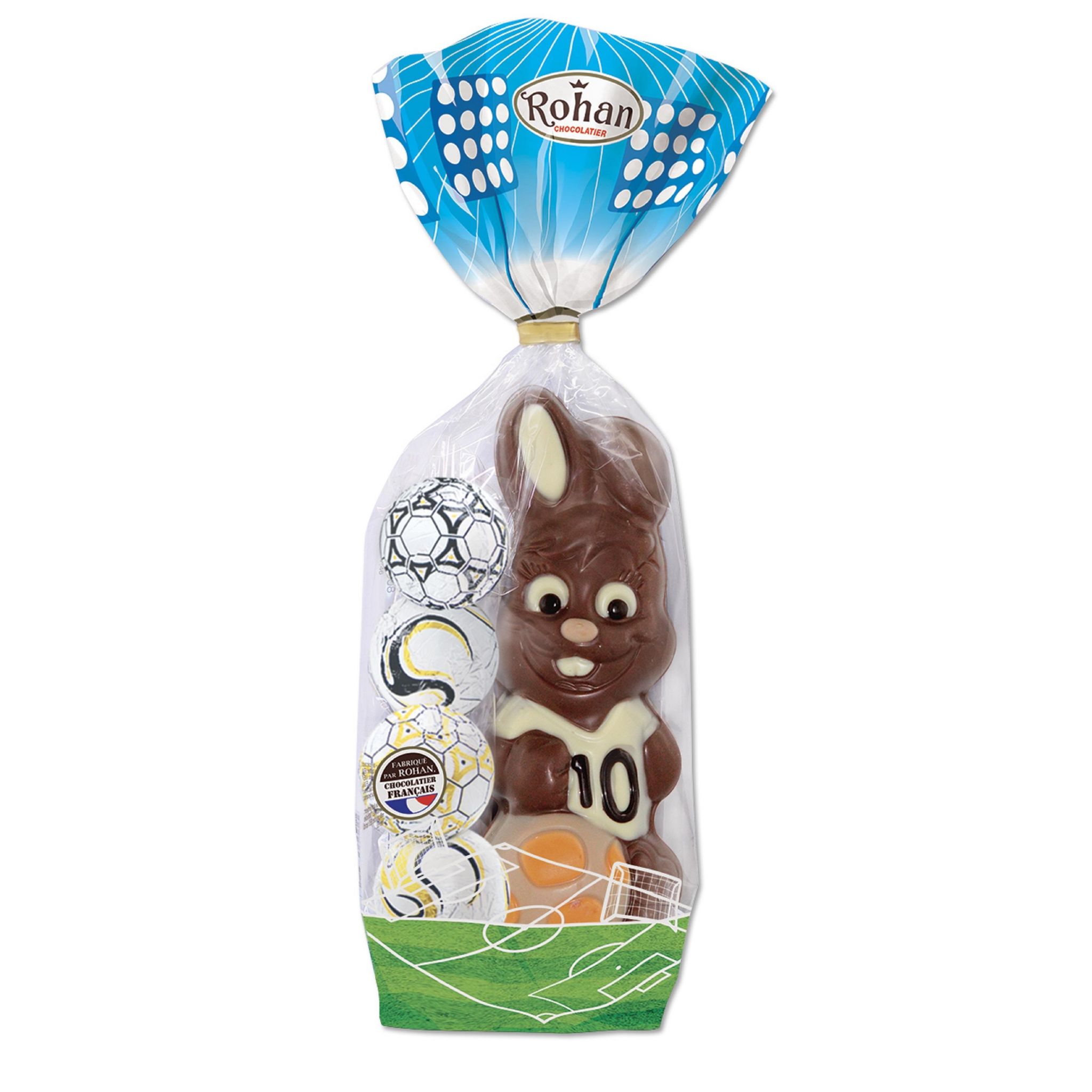 ROHAN Lapin footballeur en chocolat au lait avec des ballons 225g