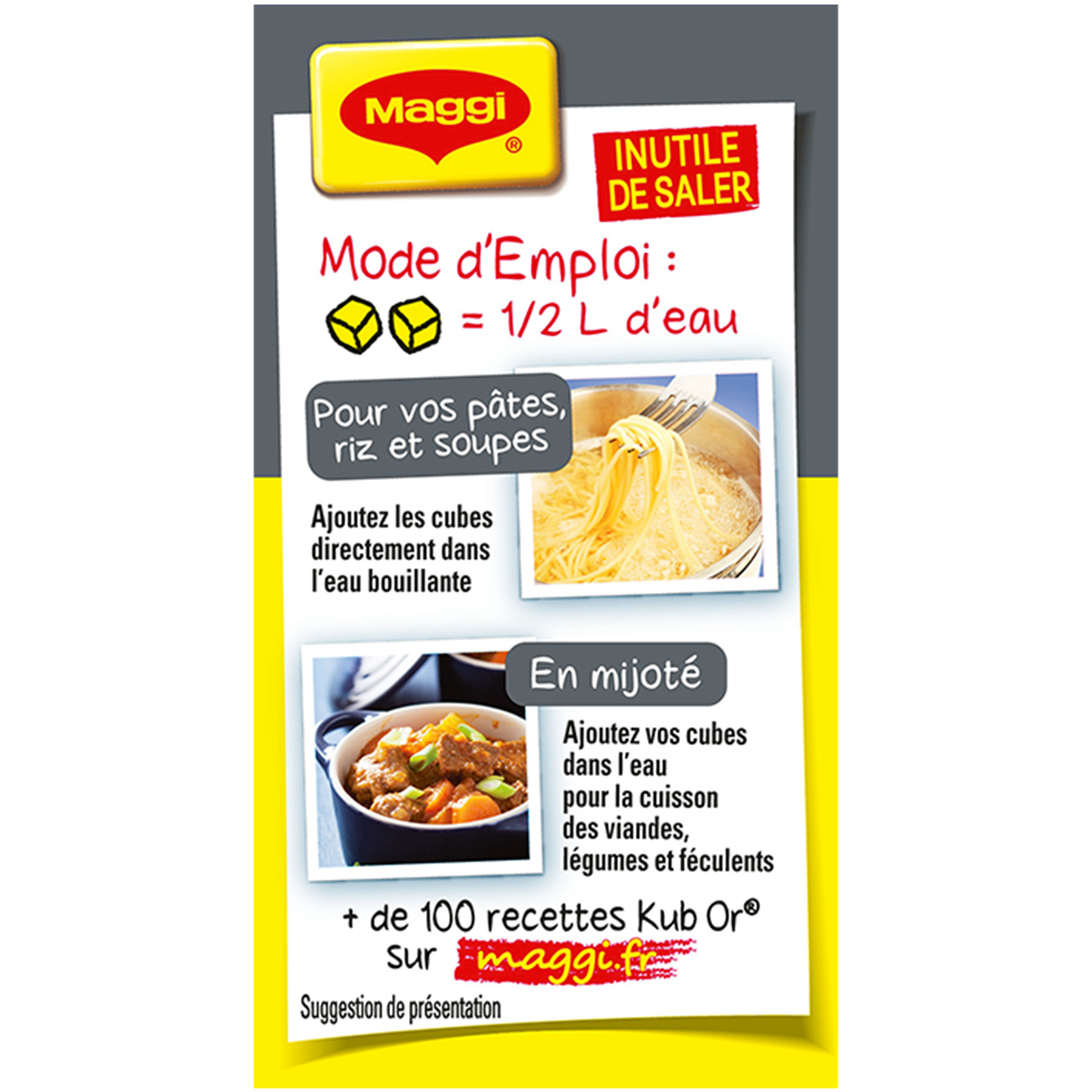 Voir la diapositive 3 : MAGGI Bouillon Kub or avec -25% de sel 100% végétal 32 cubes 122g