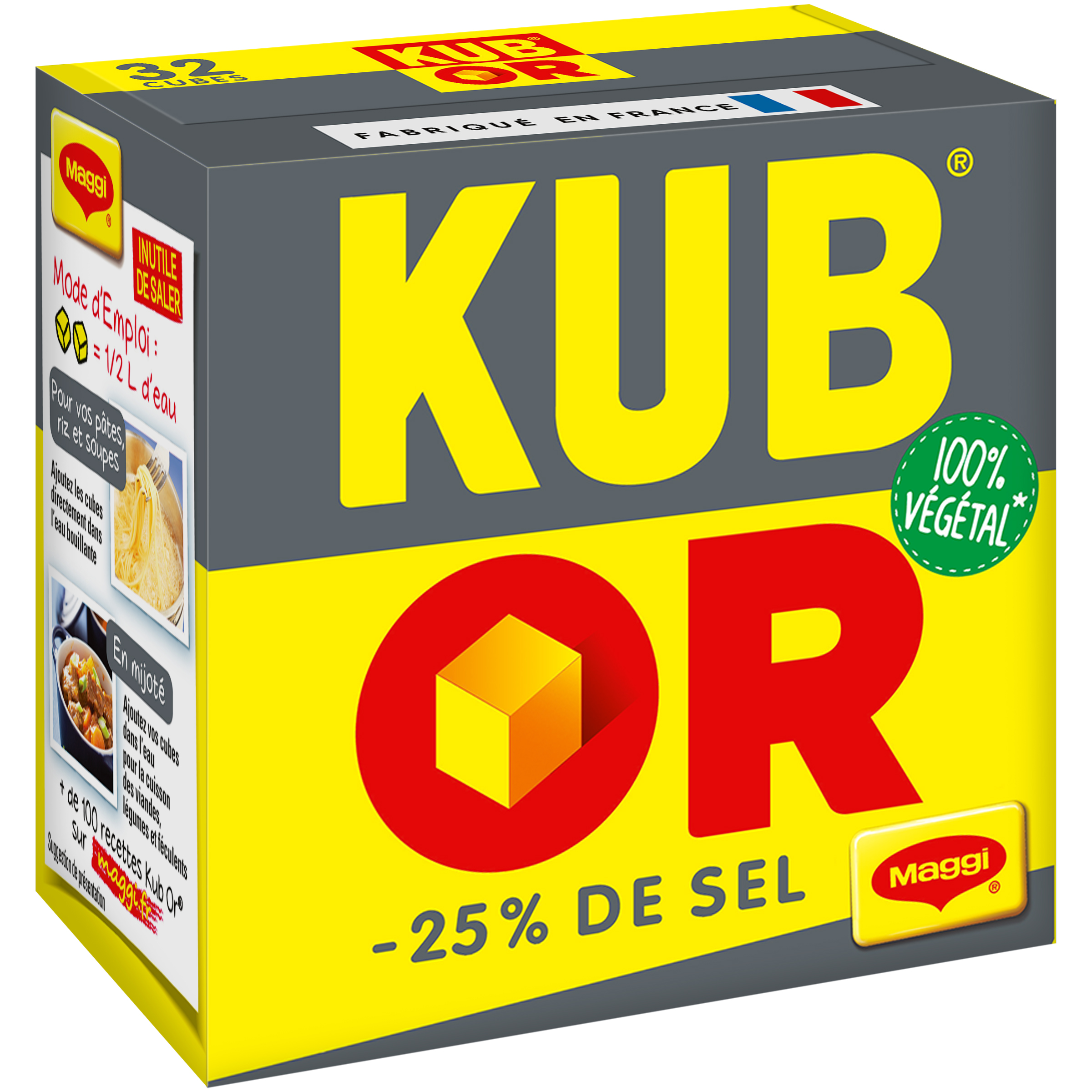 Voir la diapositive 4 : MAGGI Bouillon Kub or avec -25% de sel 100% végétal 32 cubes 122g