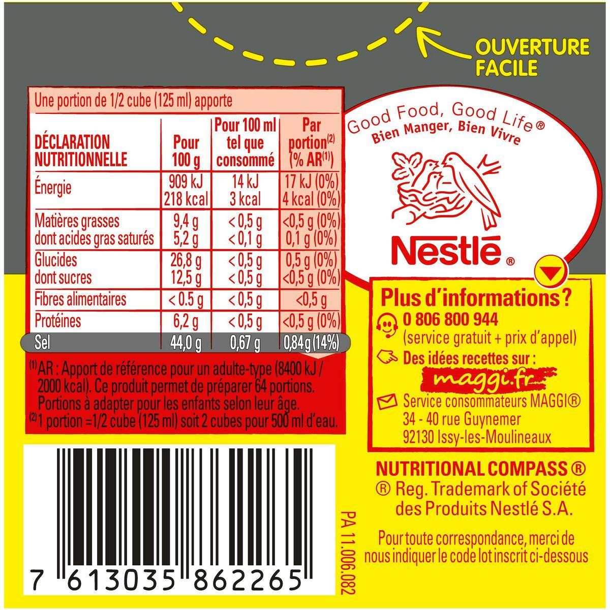 MAGGI Bouillon Kub or avec -25% de sel 100% végétal 32 cubes 122g