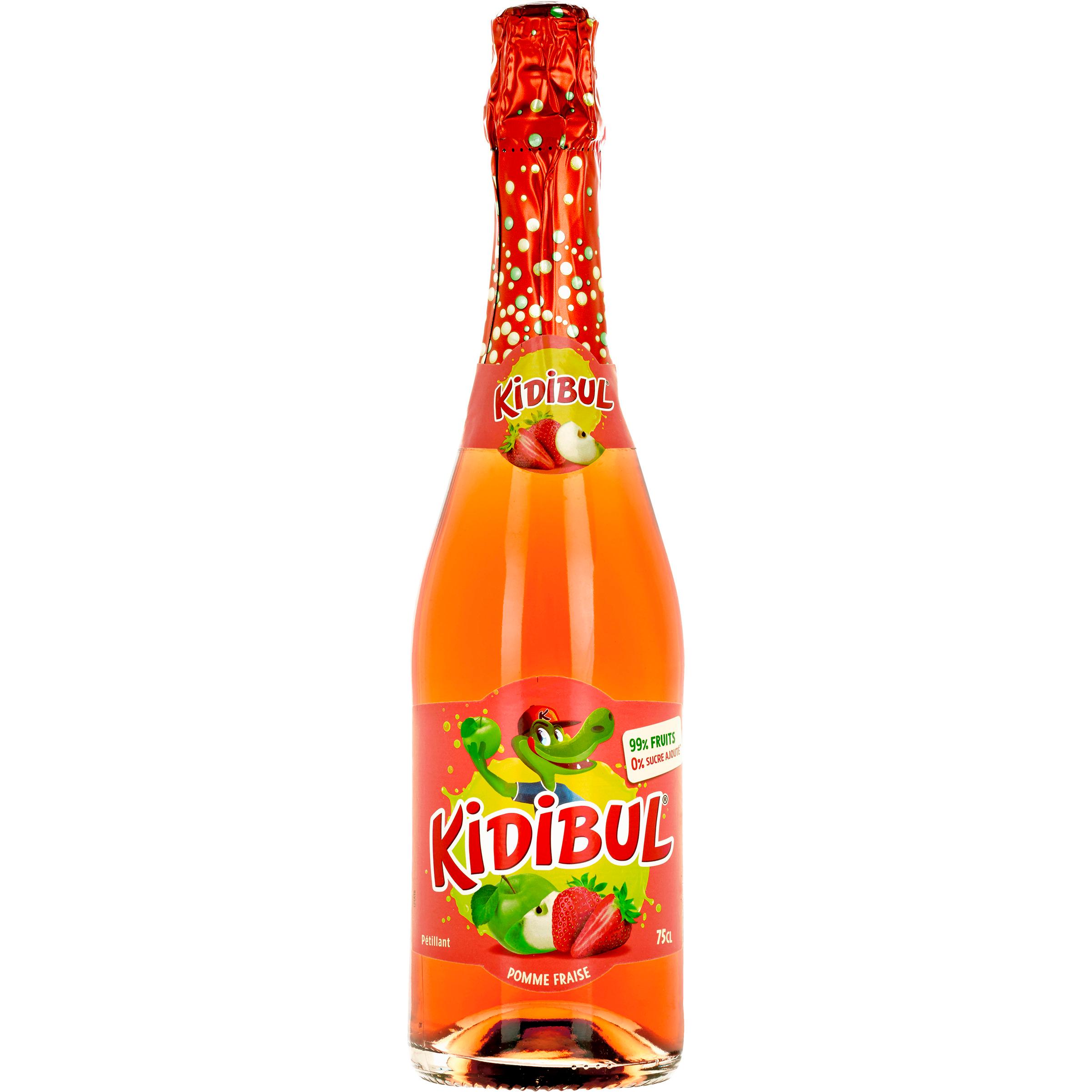 Voir la diapositive 2 : KIDIBUL Boisson pétillante à base de jus de pommes concentrés et aromatisée à la fraise 75cl