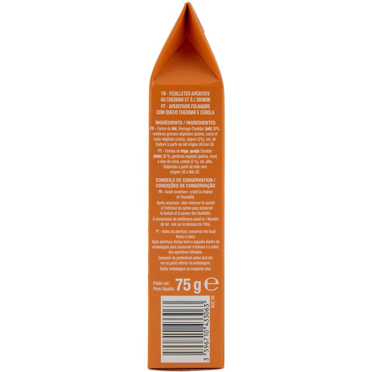 AUCHAN Feuilletés au cheddar et oignon 75g