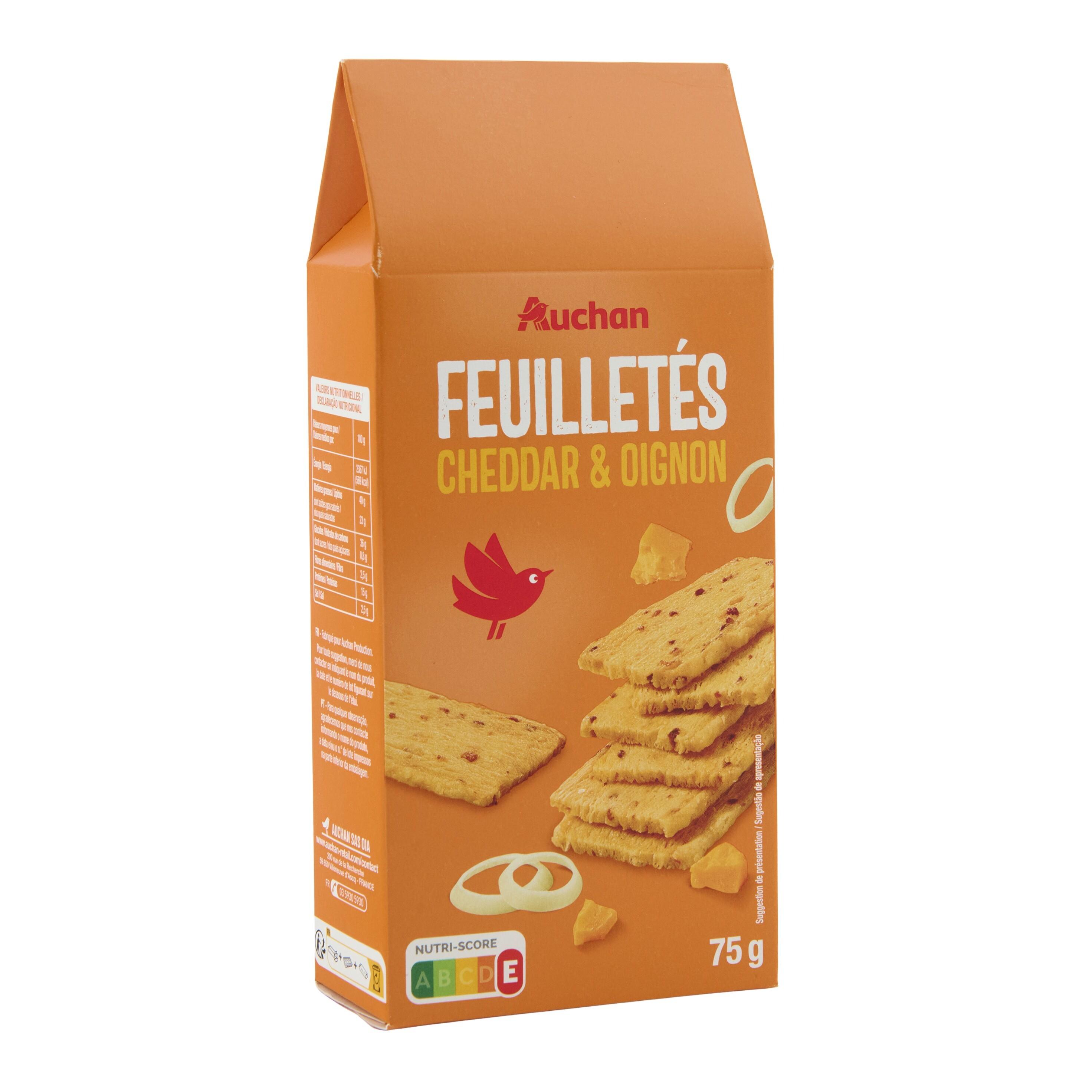 Voir la diapositive 3 : AUCHAN Feuilletés au cheddar et oignon 75g