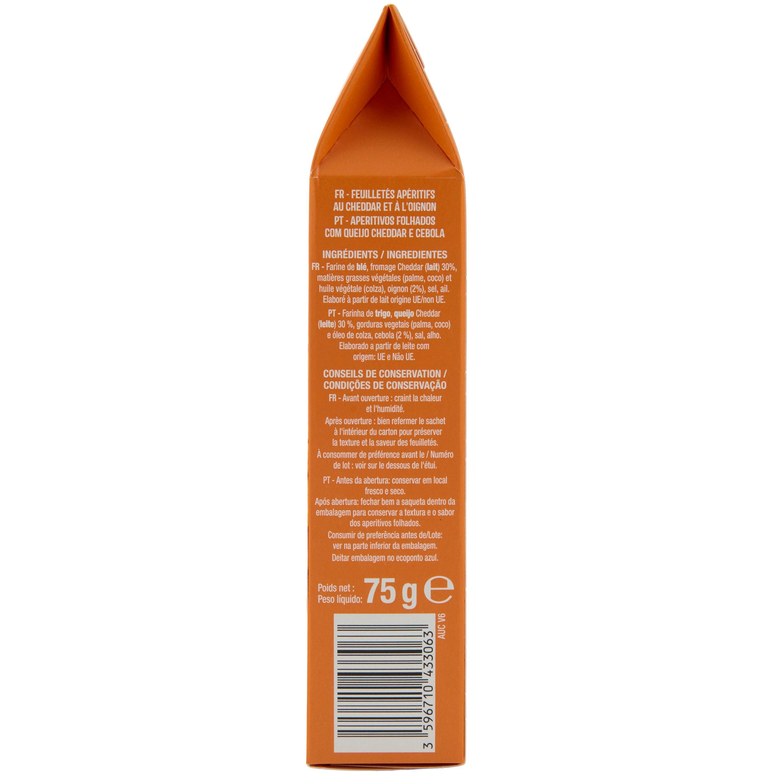 Voir la diapositive 4 : AUCHAN Feuilletés au cheddar et oignon 75g