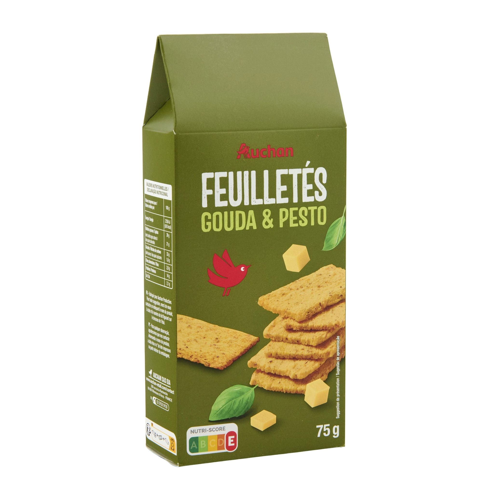 Voir la diapositive 2 : AUCHAN Feuilletés gouda et pesto pur beurre 75g