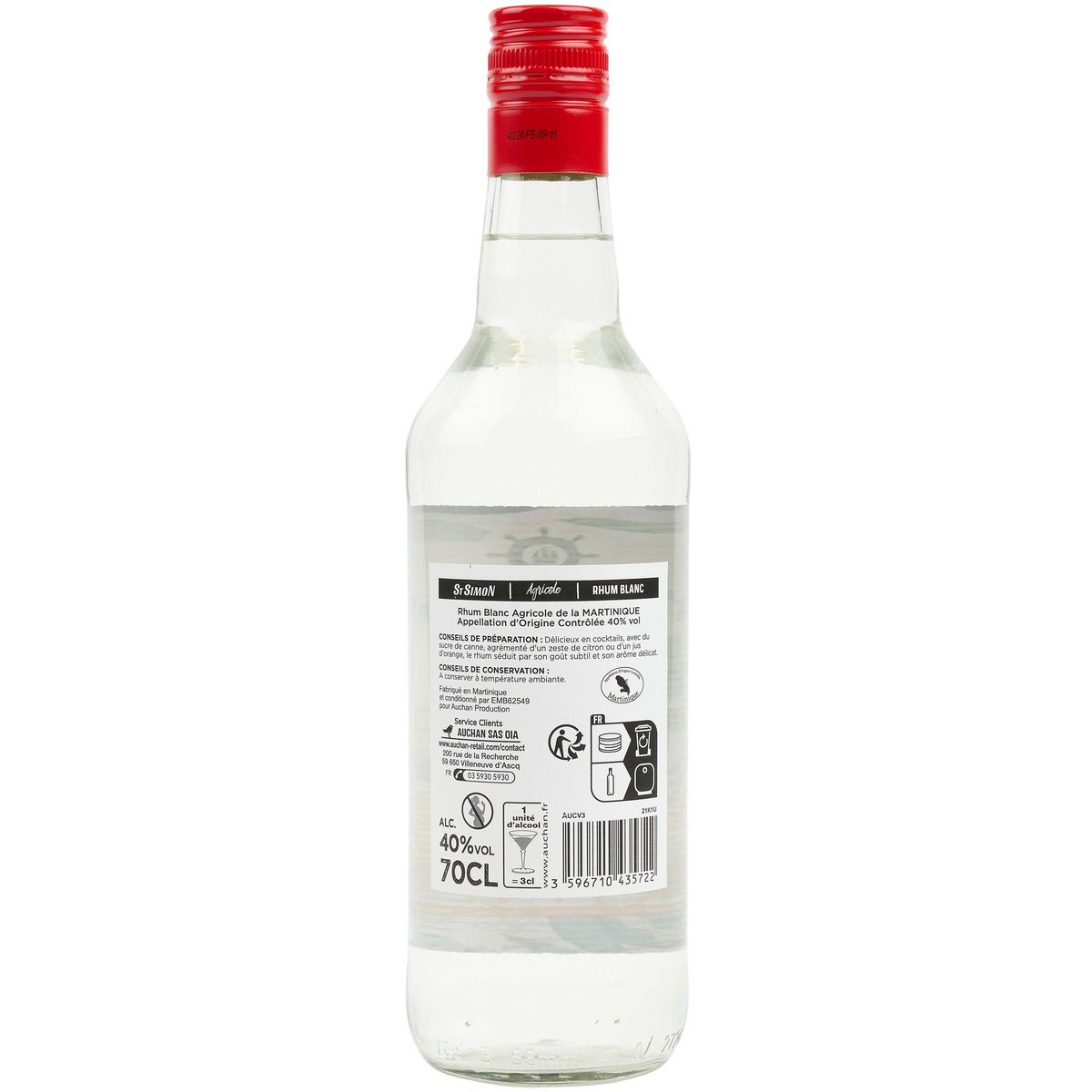 ST SIMON Rhum blanc agricole Martinique 40% 70cl