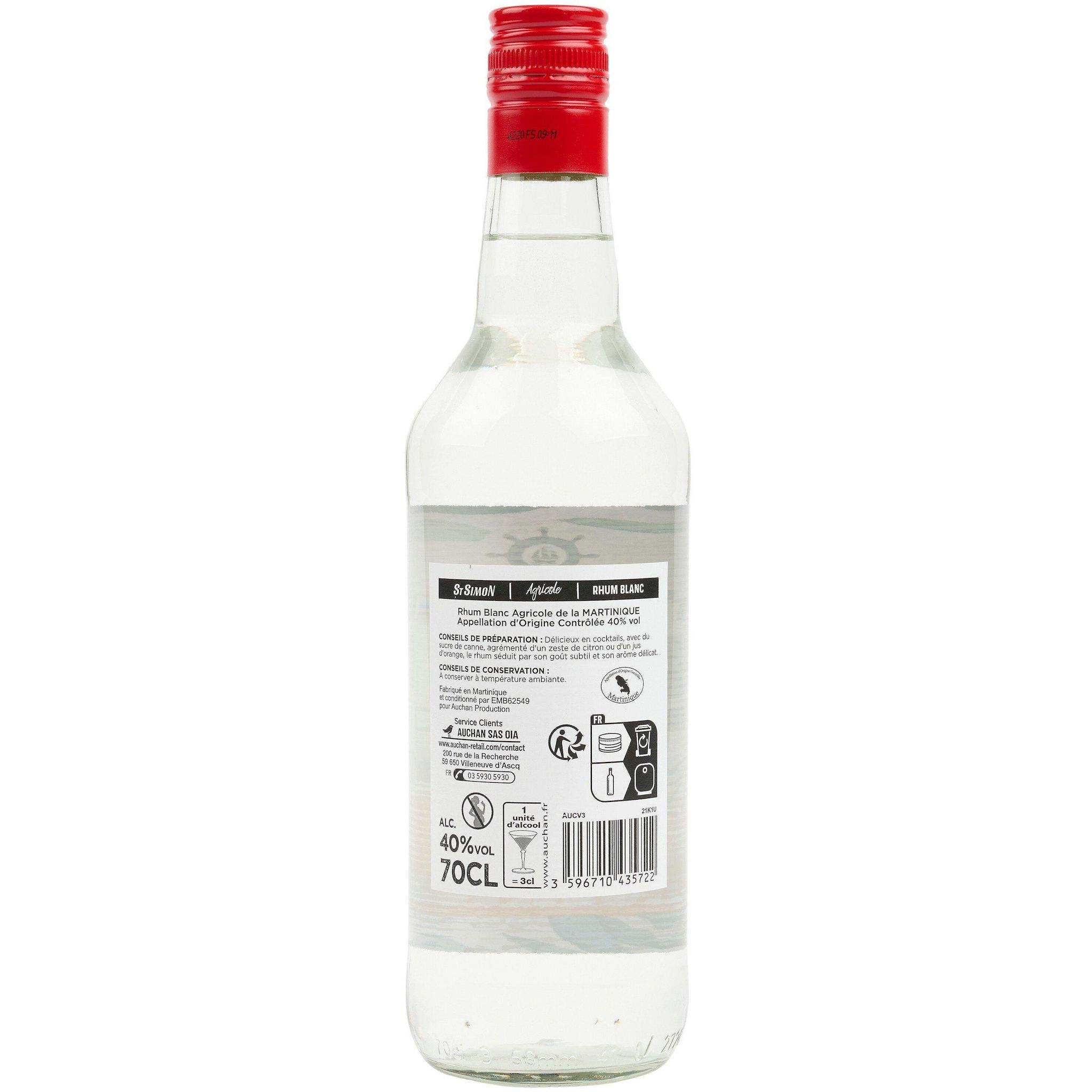 Voir la diapositive 2 : ST SIMON Rhum blanc agricole Martinique 40% 70cl