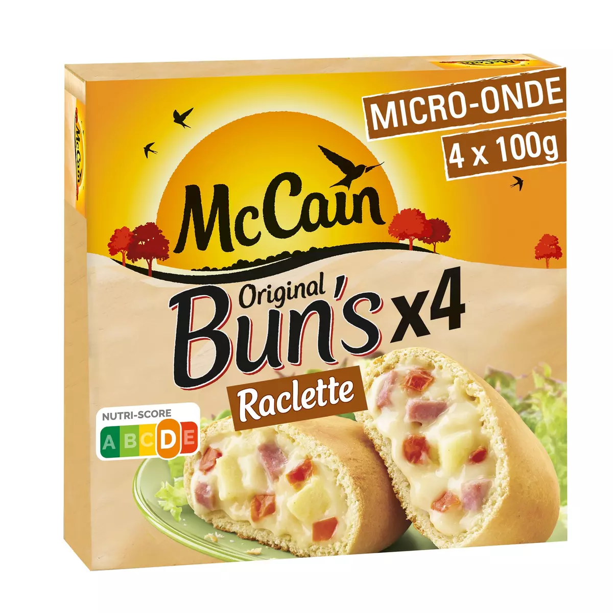 MCCAIN Bun's raclette et jambon 4 pièces 400g