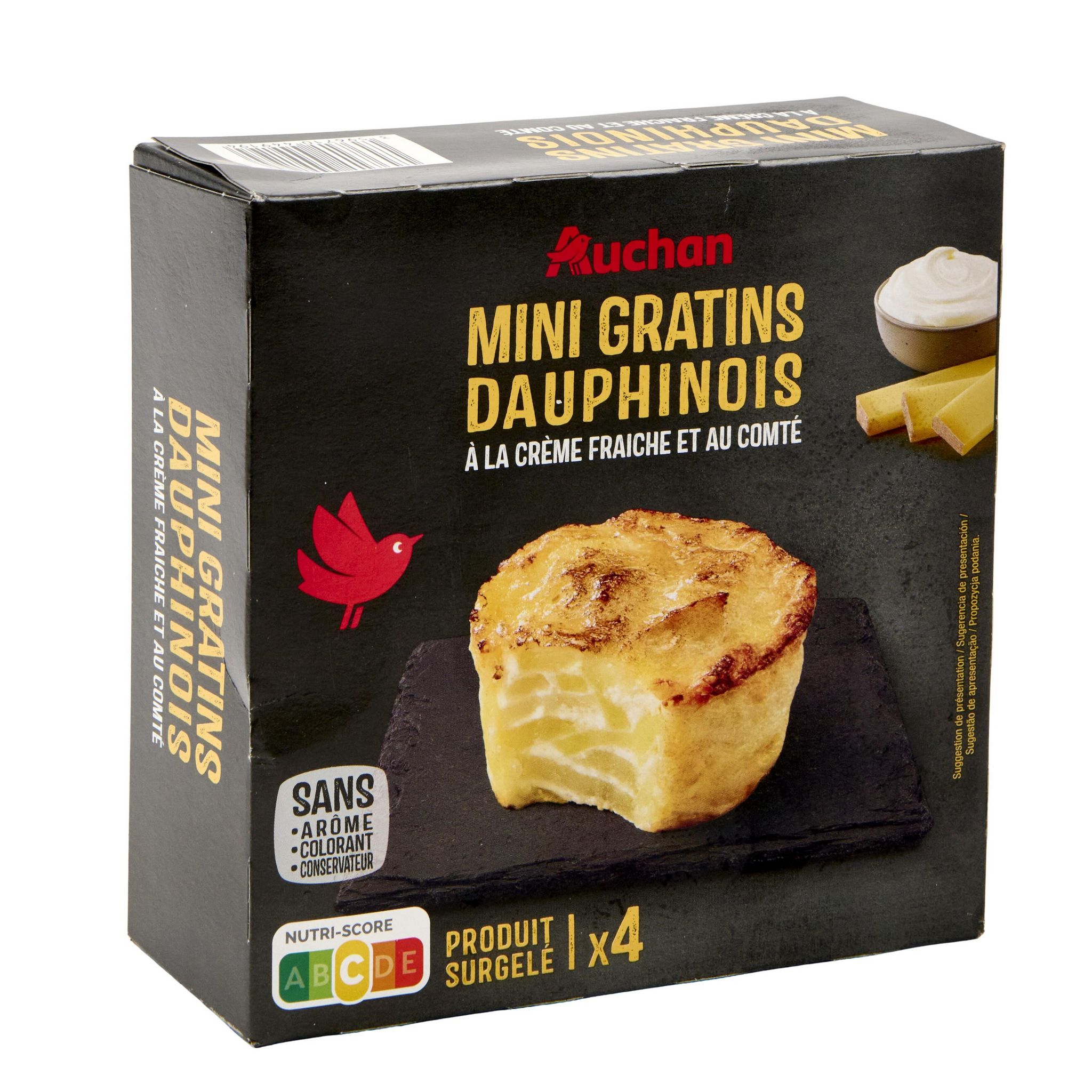 Voir la diapositive 2 : AUCHAN Mini gratins dauphinois crème fraîche et comté 4 pièces 480g