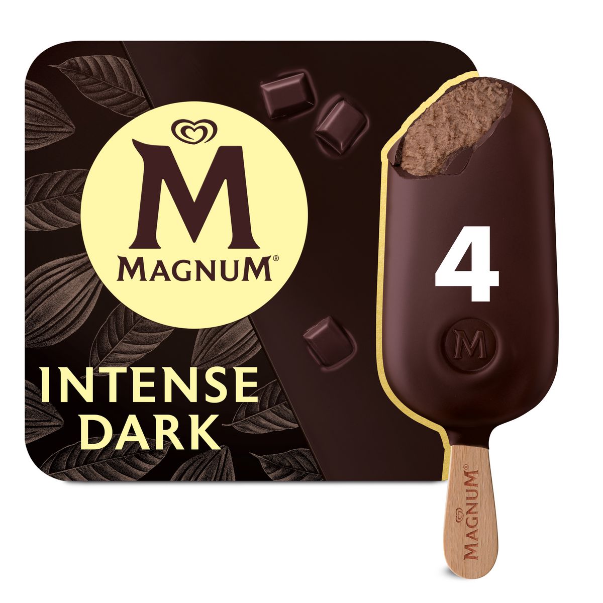 MAGNUM Bâtonnet glacé chocolat au lait enrobé de chocolat noir 4 pièces 296g