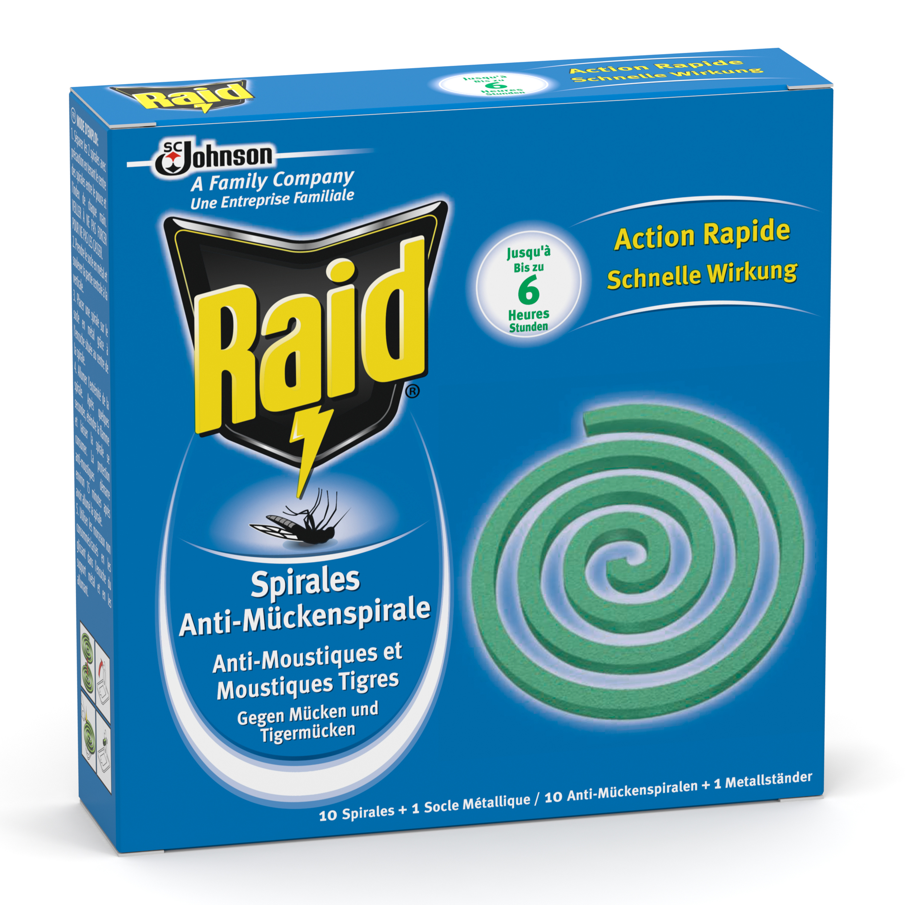 Voir la diapositive 3 : RAID Spirales anti-moustiques & moustiques-tigres 10x6 heures 10 spirales + 1 socle