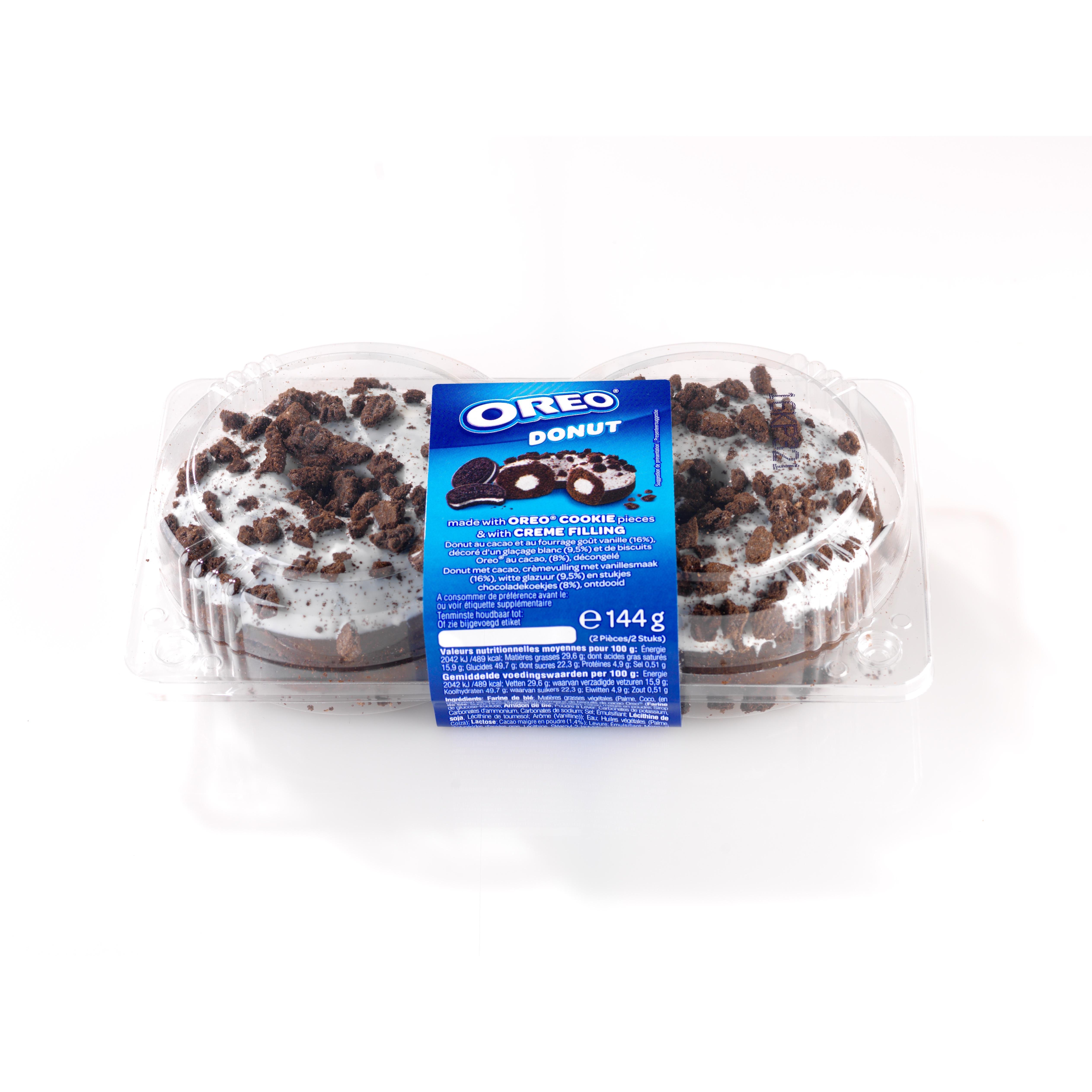 Voir la diapositive 2 : OREO Donuts oreo 2 parts 144g