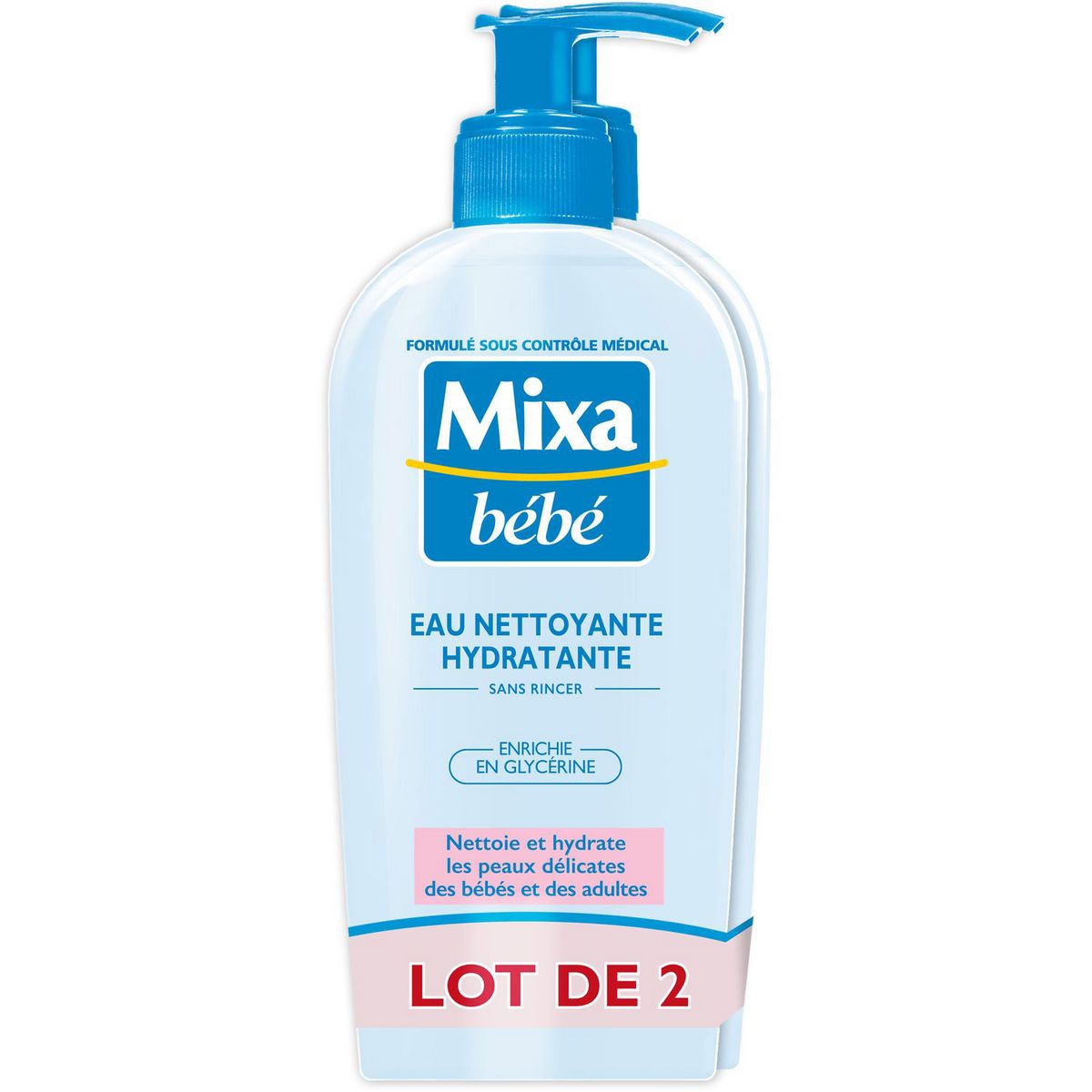 MIXA BEBE Eau nettoyante hydratante pour bébé 2x250ml