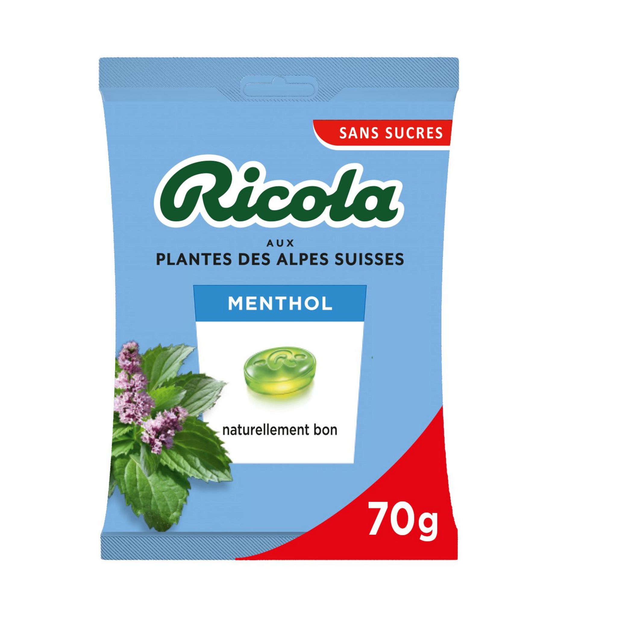 RICOLA Bonbons menthol aux plantes suisses sans sucres 70g