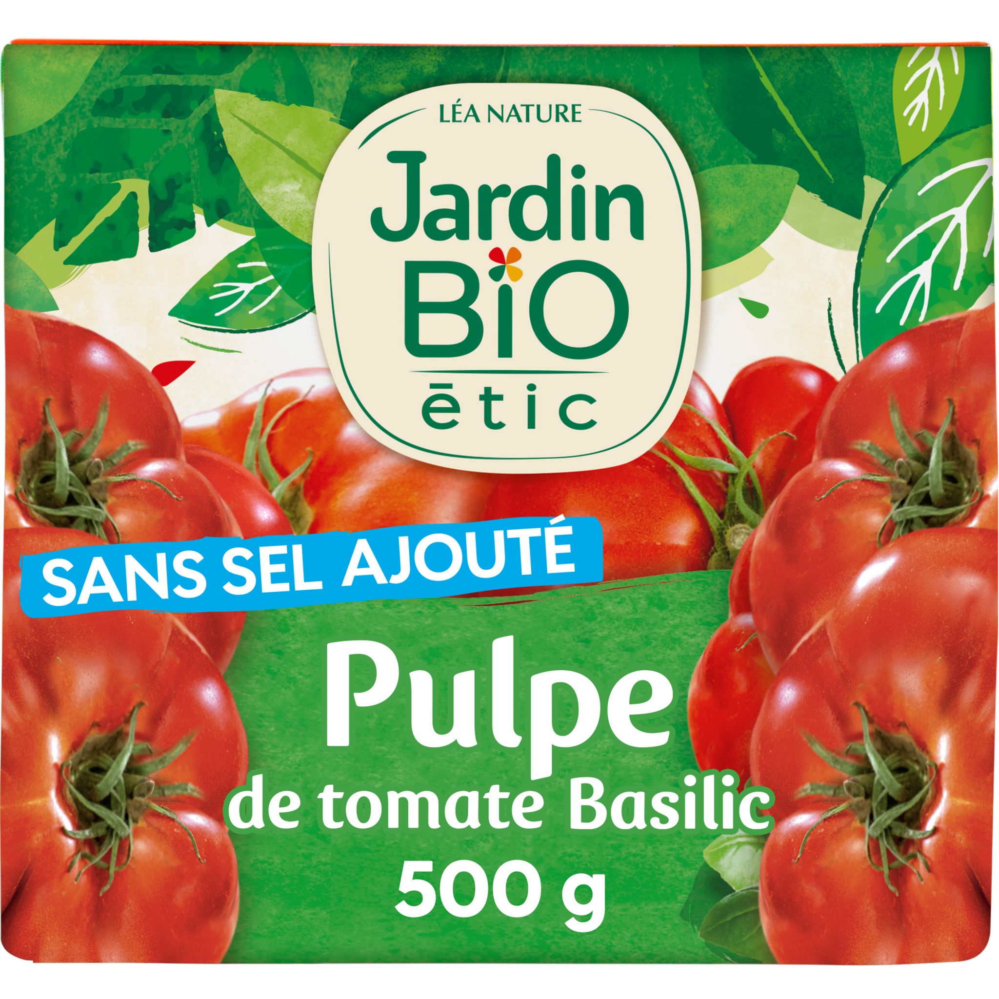 Voir la diapositive 2 : JARDIN BIO ETIC Pulpe de tomates au basilic sans sel ajouté, en brique 500g